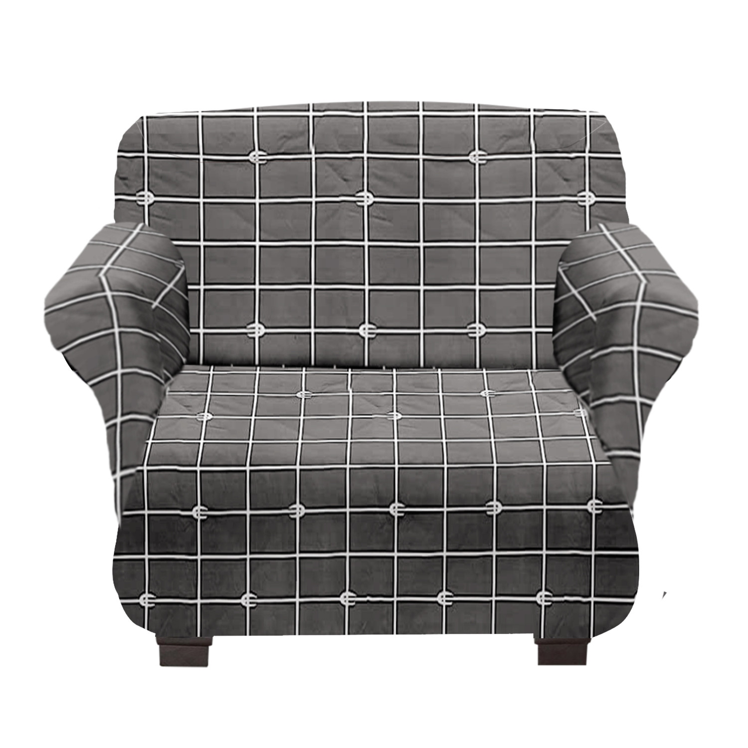 Kuber Industries Check Printed Stretchable, Non-Slip Polyster Single Seater Sofa Cover/Slipcover/Protector With Foam Stick (Grey)
