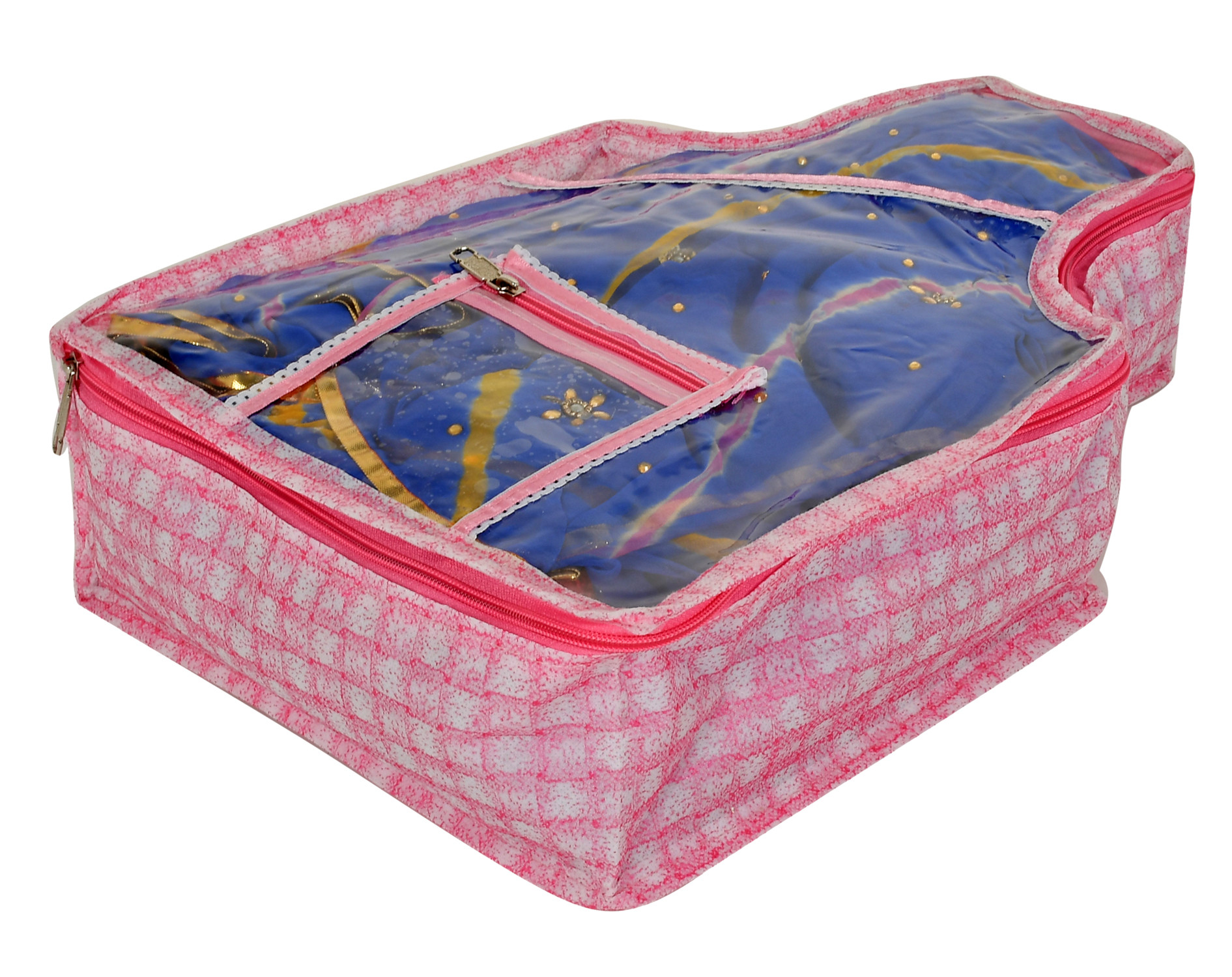 Kuber Industries Check Printed Transparent Blouse Cover Wardrobe Organiser Clothes Storage Bag With 1 Small Pocket (Pink)-HS_38_KUBMART21417