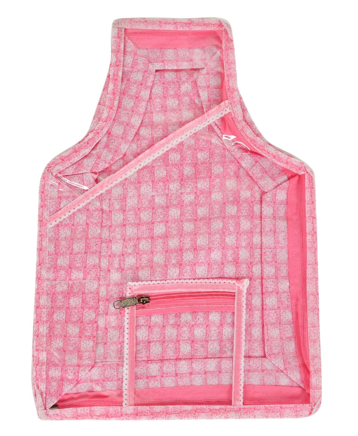 Kuber Industries Check Printed Transparent Blouse Cover Wardrobe Organiser Clothes Storage Bag With 1 Small Pocket (Pink)-HS_38_KUBMART21417