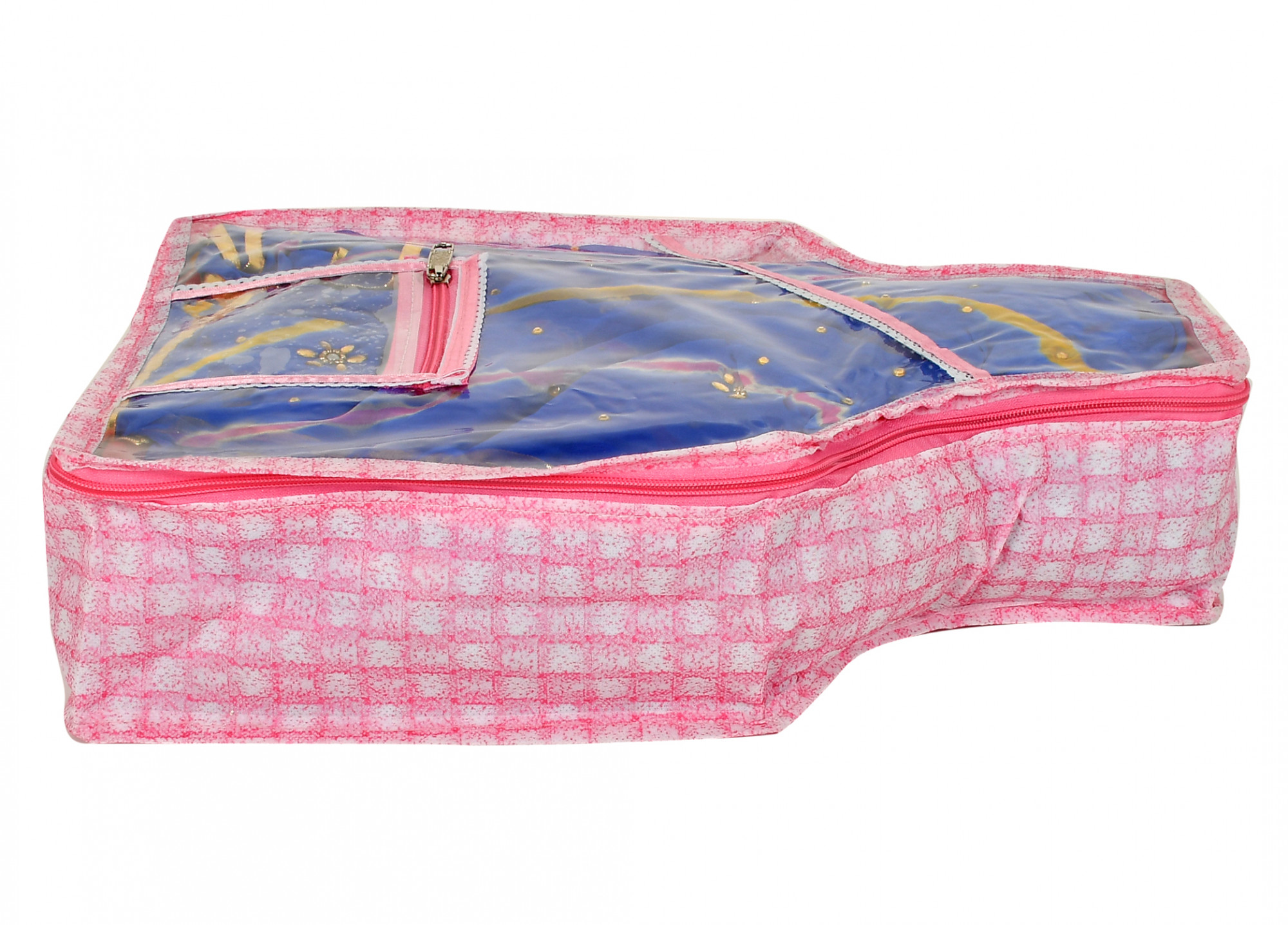 Kuber Industries Check Printed Transparent Blouse Cover Wardrobe Organiser Clothes Storage Bag With 1 Small Pocket (Pink)-HS_38_KUBMART21417