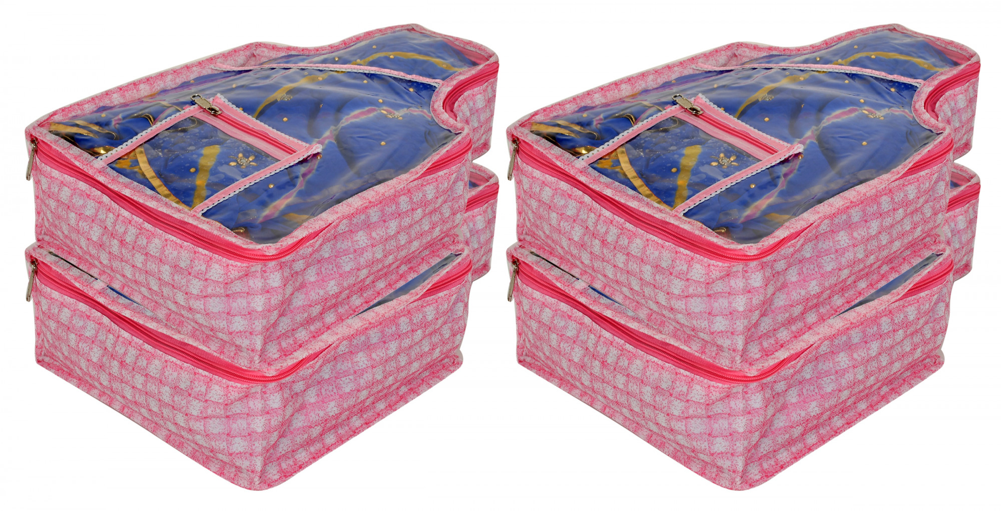 Kuber Industries Check Printed Transparent Blouse Cover Wardrobe Organiser Clothes Storage Bag With 1 Small Pocket (Pink)-HS_38_KUBMART21417