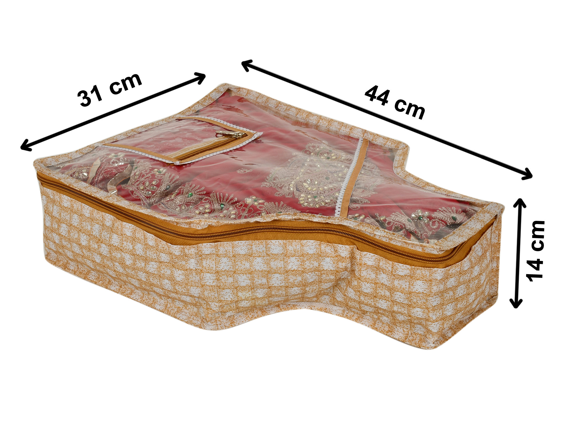 Kuber Industries Check Printed Transparent Blouse Cover Wardrobe Organiser Clothes Storage Bag With 1 Small Pocket (Gold)-HS_38_KUBMART21427
