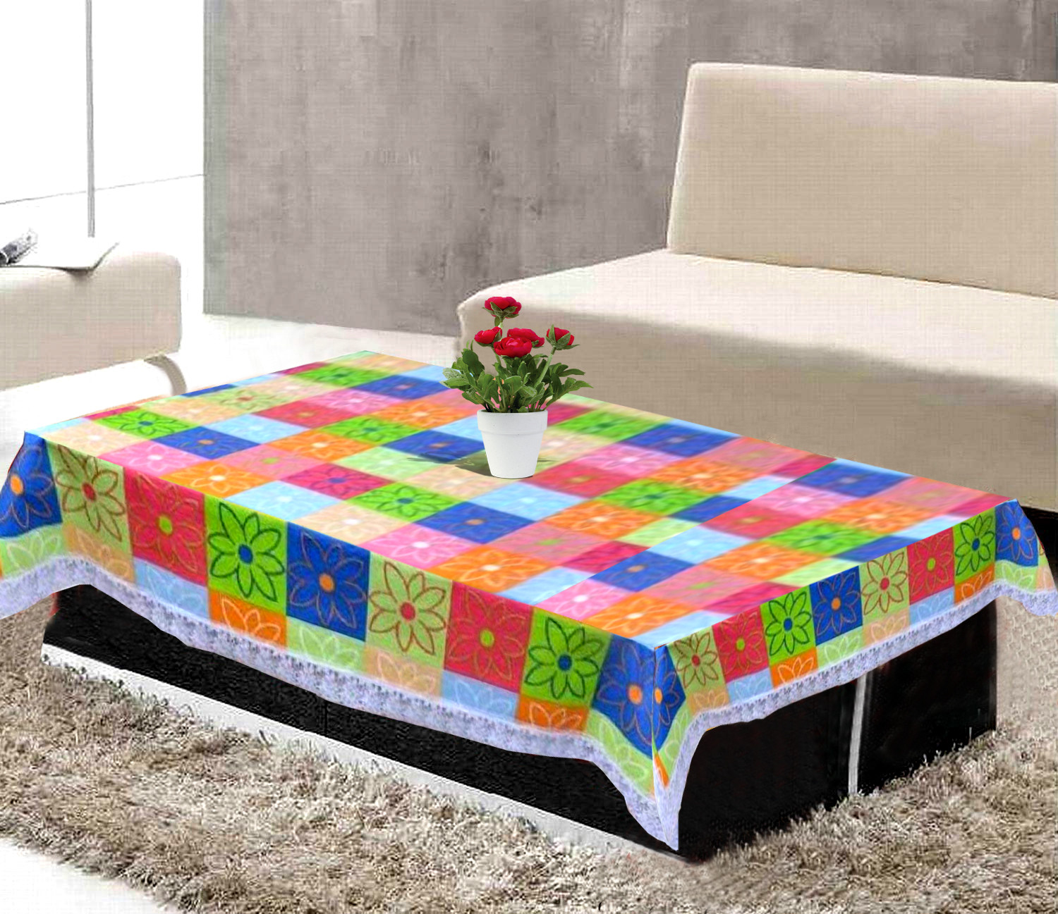 Kuber Industries Checked Design PVC 4 Seater Center Table Cover 40