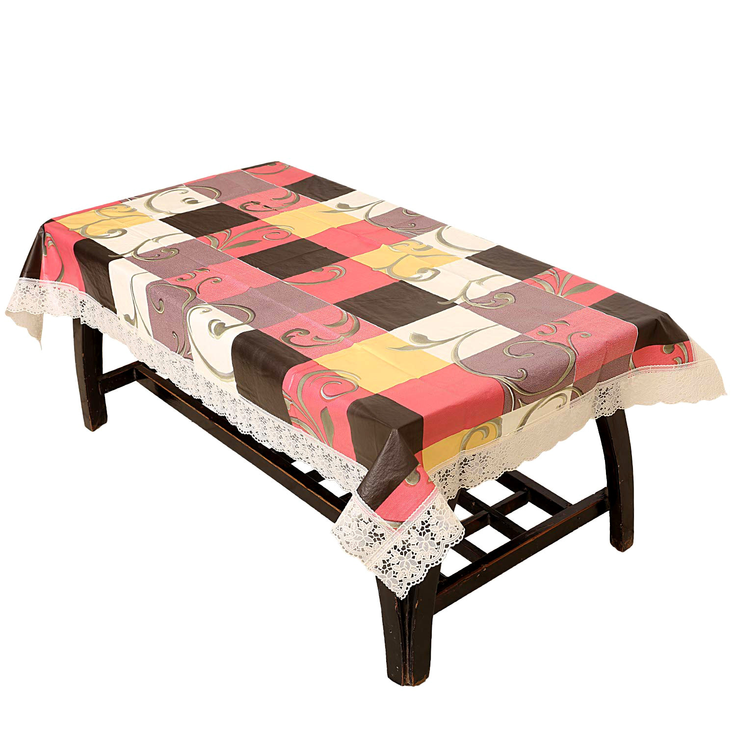 Kuber Industries Checked Design PVC 4 Seater Center Table Cover 40