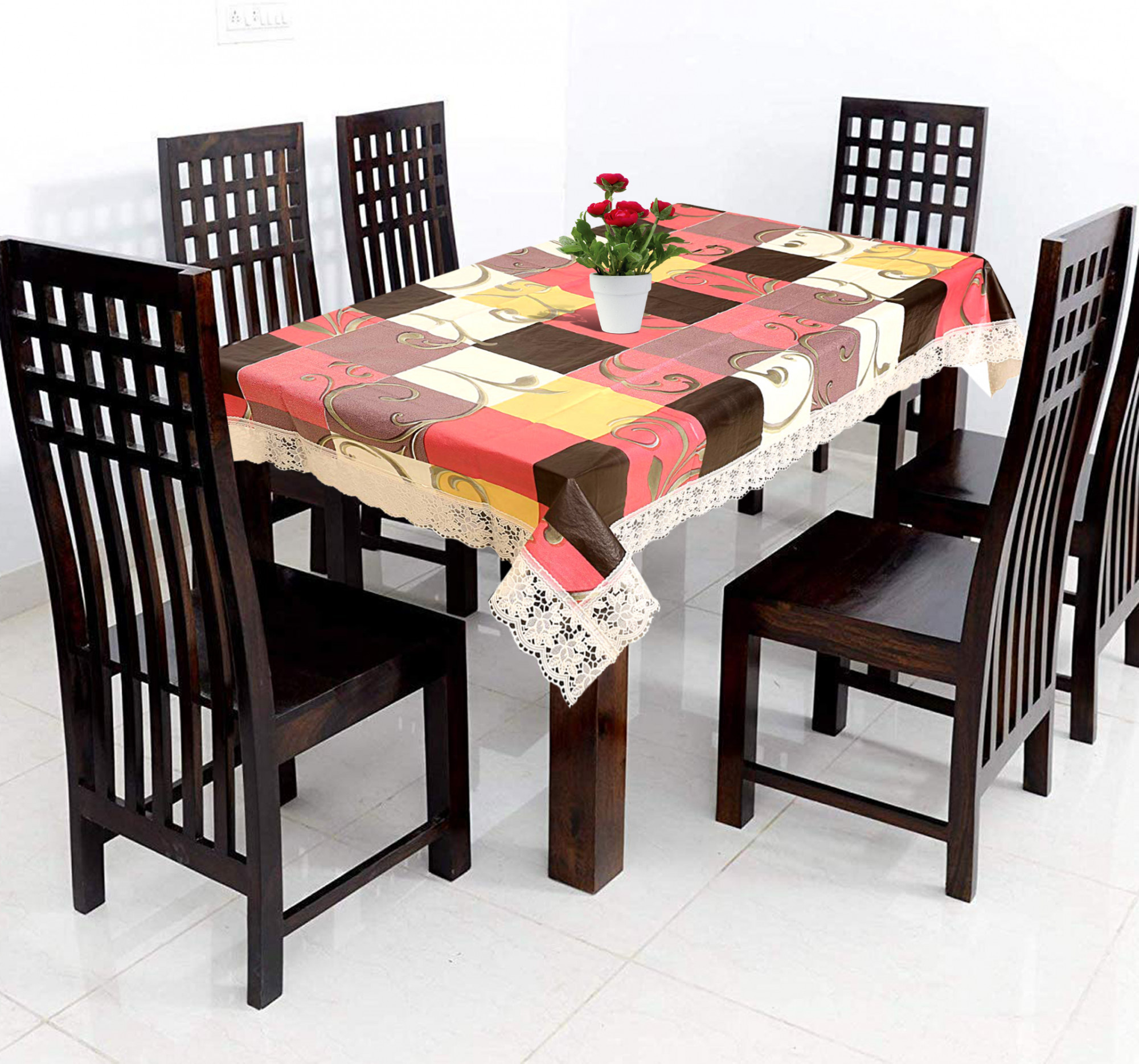 Kuber Industries Checked Design PVC 6 Seater Dining Table Cover 60