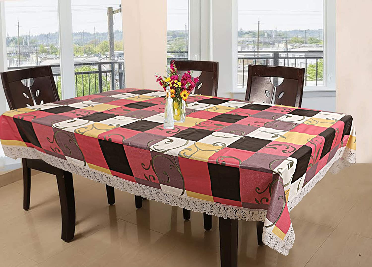 Kuber Industries Checked Design PVC 6 Seater Dining Table Cover 60