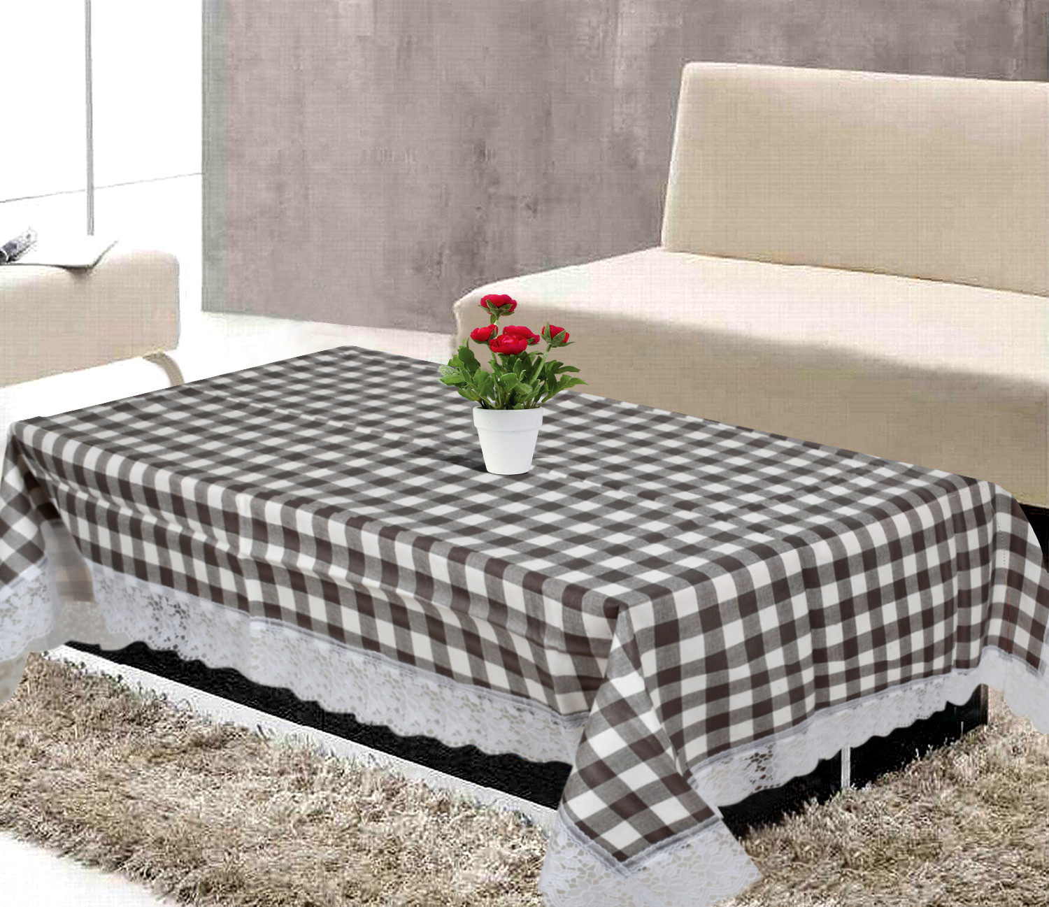 Kuber Industries Checkered Print PVC 4 Seater Center Table Cover 40