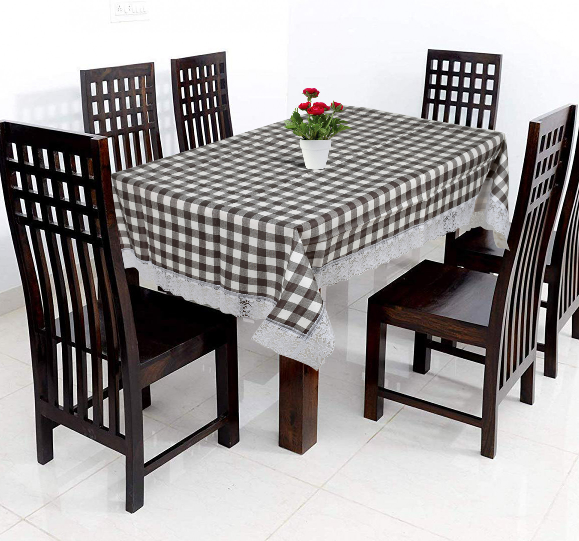 Kuber Industries Checkered Print PVC 6 Seater Dining Table Cover 60