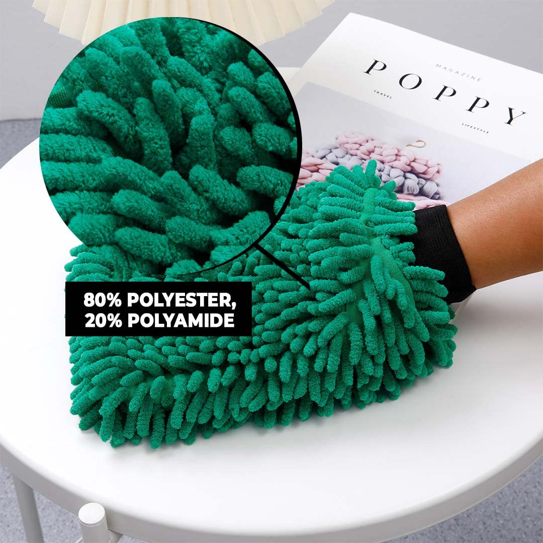 Kuber Industries Chenille Dry Mitt Gloves | Multi-Purpose Gloves for Kitchen, Home & Laptop Cleaning | Lint & Scratch-Free | Super Absorbent | Dark Green | Efficient and Handy Cleaning Mitts