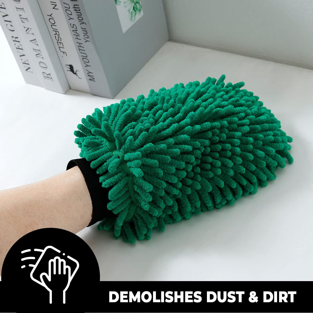 Kuber Industries Chenille Dry Mitt Gloves | Multi-Purpose Gloves for Kitchen, Home & Laptop Cleaning | Lint & Scratch-Free | Super Absorbent | Dark Green | Efficient and Handy Cleaning Mitts