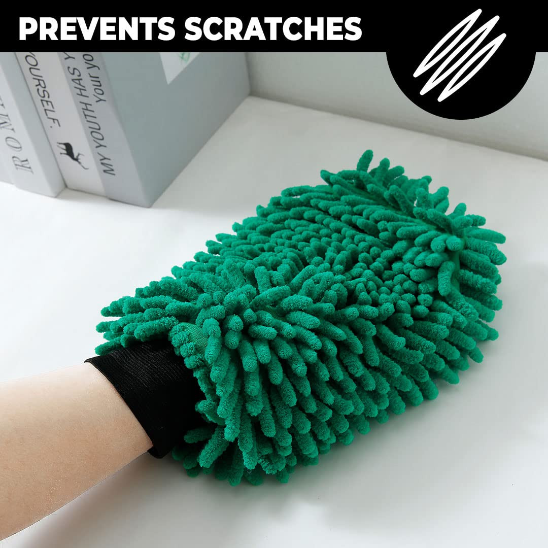 Kuber Industries Chenille Dry Mitt Gloves | Multi-Purpose Gloves for Kitchen, Home & Laptop Cleaning | Lint & Scratch-Free | Super Absorbent | Dark Green | Efficient and Handy Cleaning Mitts