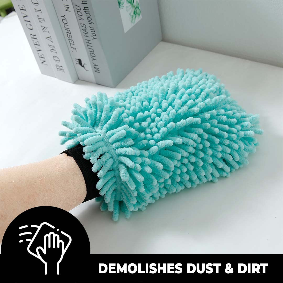 Kuber Industries Chenille Dry Mitt Gloves | Multi-Purpose Gloves for Kitchen, Home & Laptop Cleaning | Lint & Scratch Free | Super Absorbent | Light Green | Convenient and Versatile Cleaning Mitts