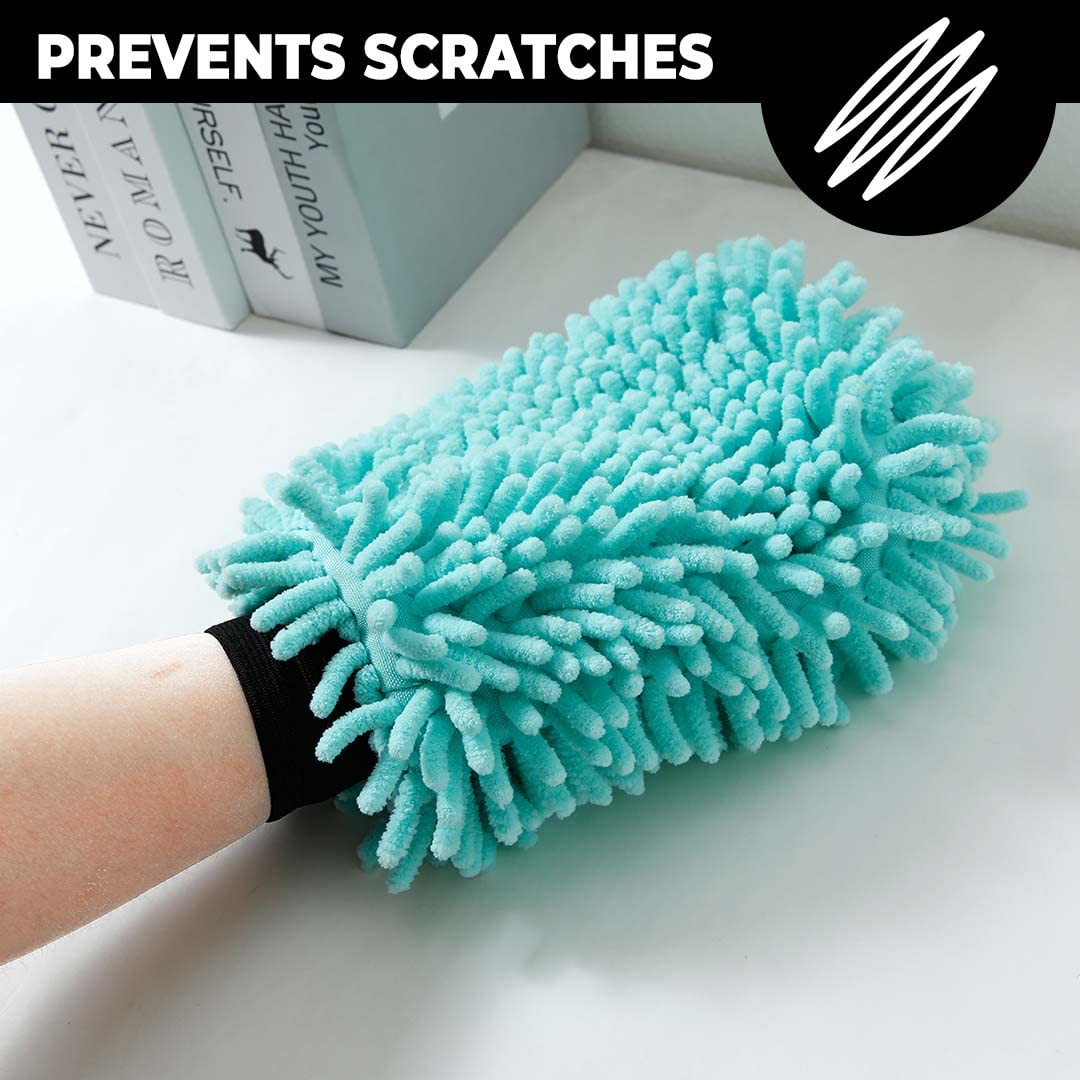 Kuber Industries Chenille Dry Mitt Gloves | Multi-Purpose Gloves for Kitchen, Home & Laptop Cleaning | Lint & Scratch Free | Super Absorbent | Light Green | Convenient and Versatile Cleaning Mitts