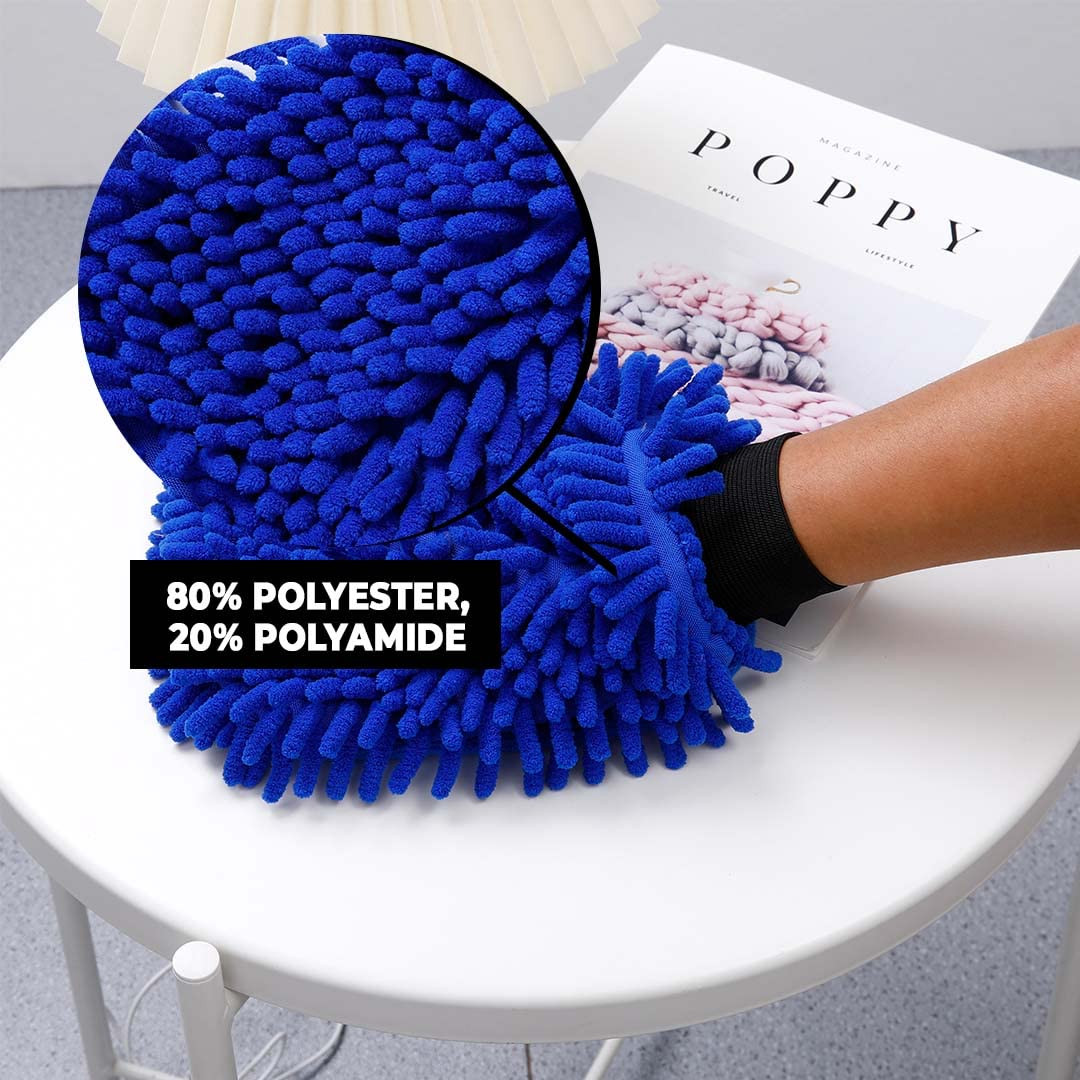 Kuber Industries Chenille Dry Mitt Gloves|Multi-Purpose Gloves for Kitchen, Home & Laptop Cleaning|Lint & Scratch Free|Super Absorbent|Blue