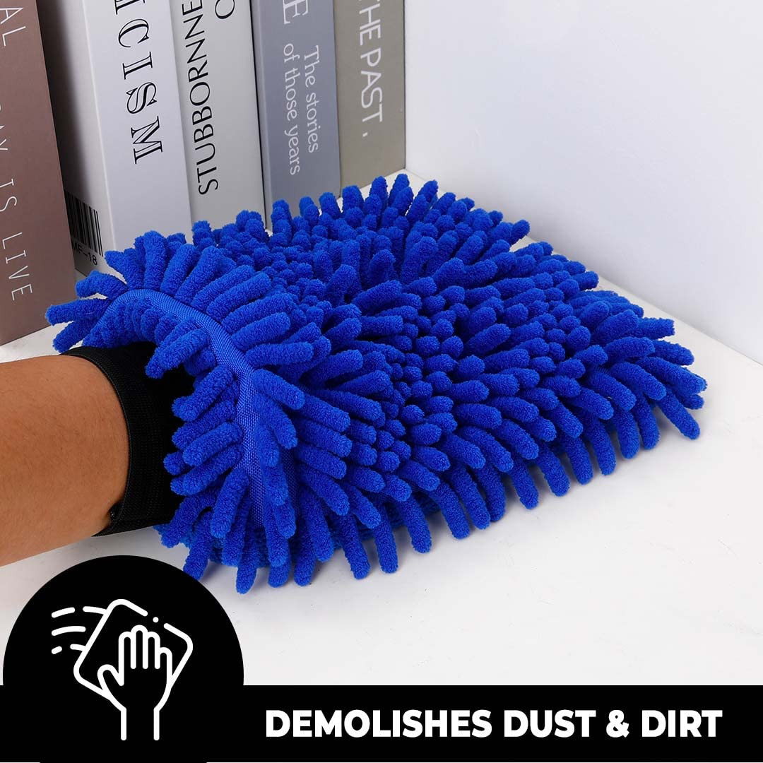 Kuber Industries Chenille Dry Mitt Gloves|Multi-Purpose Gloves for Kitchen, Home & Laptop Cleaning|Lint & Scratch Free|Super Absorbent|Blue