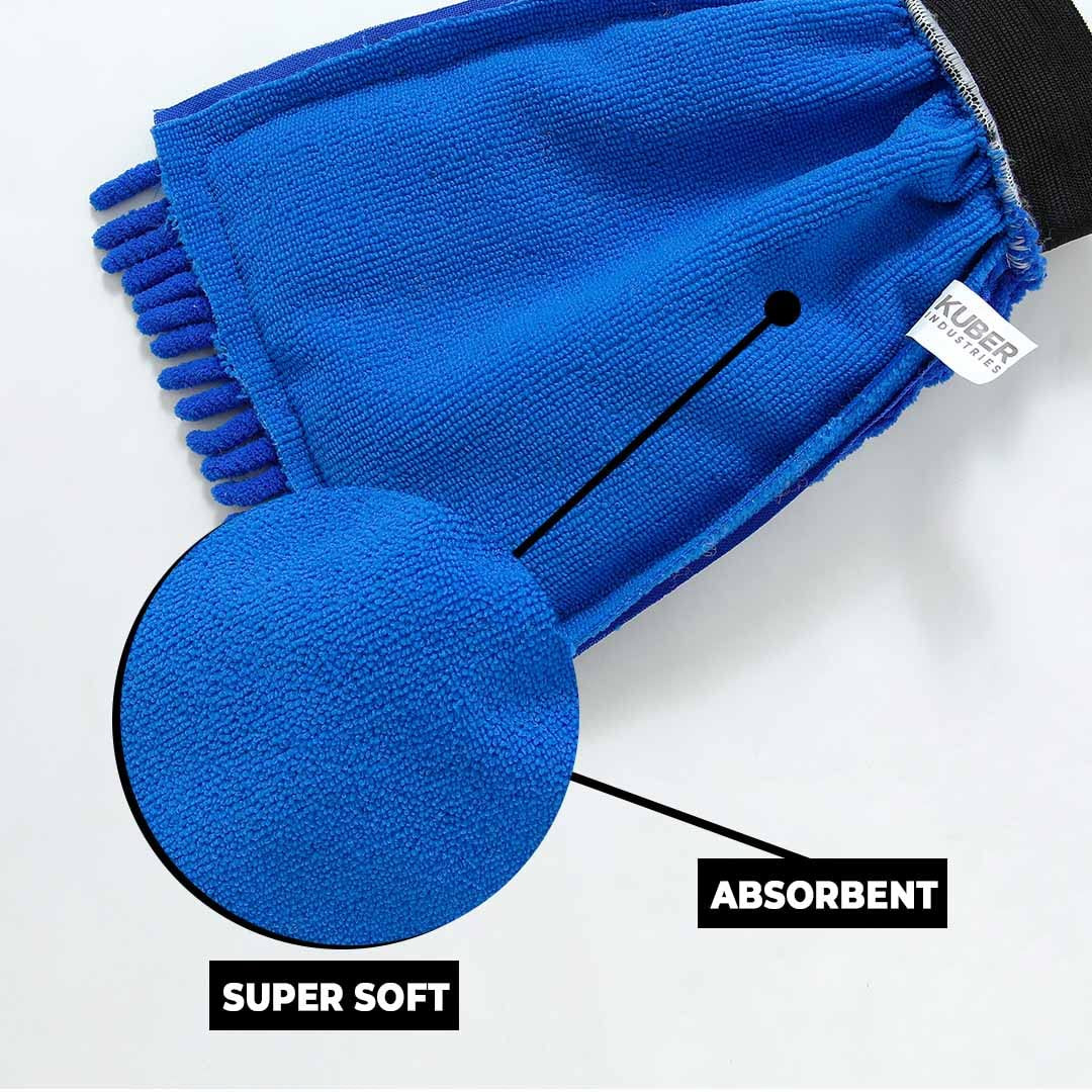 Kuber Industries Chenille Dry Mitt Gloves|Multi-Purpose Gloves for Kitchen, Home & Laptop Cleaning|Lint & Scratch Free|Super Absorbent|Blue