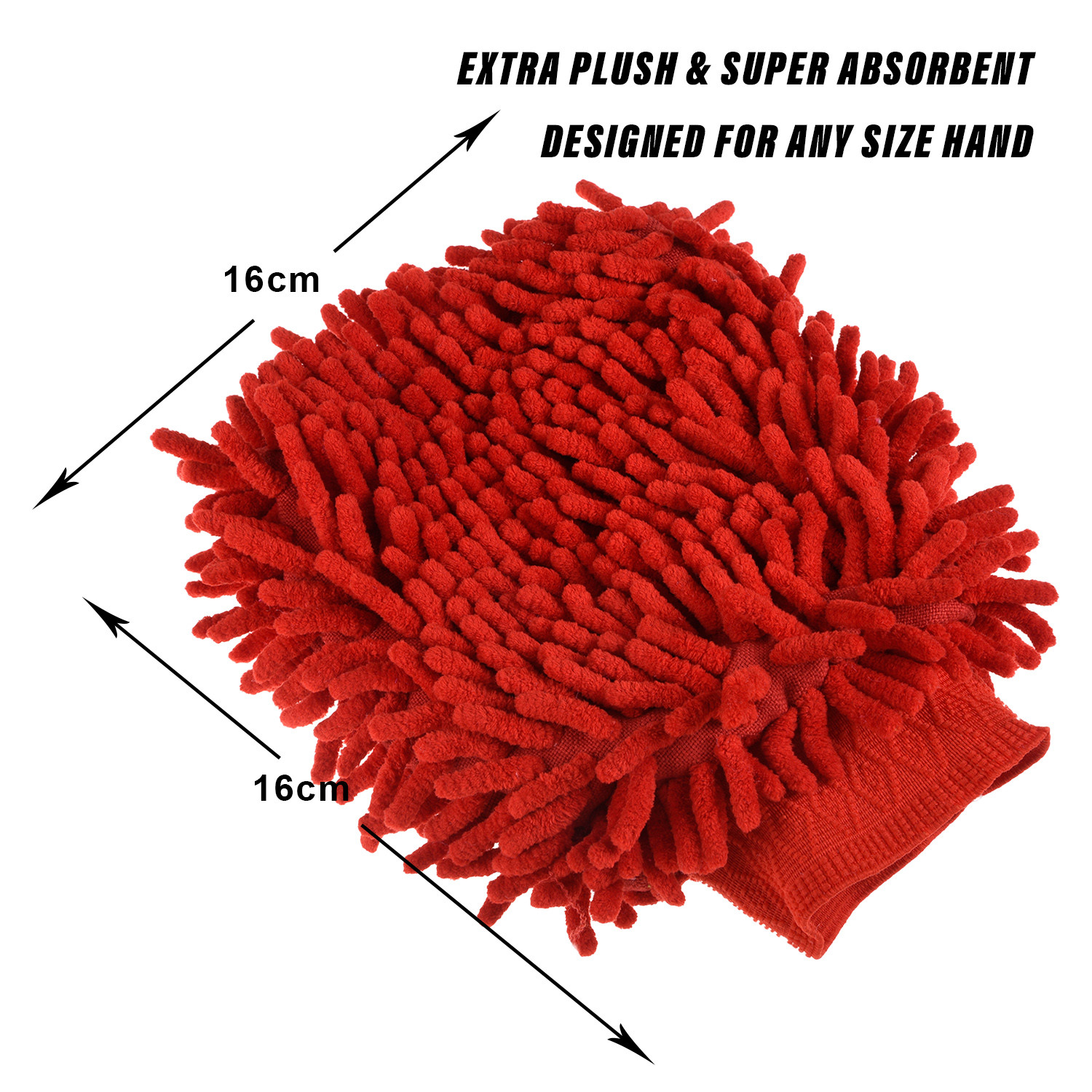 Kuber Industries Chenille Mitts|Microfiber Cleaning Gloves|Inside Waterproof Cloth Gloves|100 Gram Weighted Hand Duster|Hand Chenille Gloves For Car|Glass (Red)