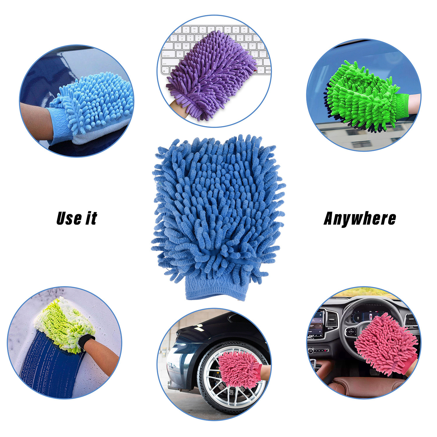 Kuber Industries Chenille Mitts|Microfiber Cleaning Gloves|Inside Waterproof Cloth Gloves|100 Gram Weighted Hand Duster|Hand Chenille Gloves For Car|Glass (Blue)