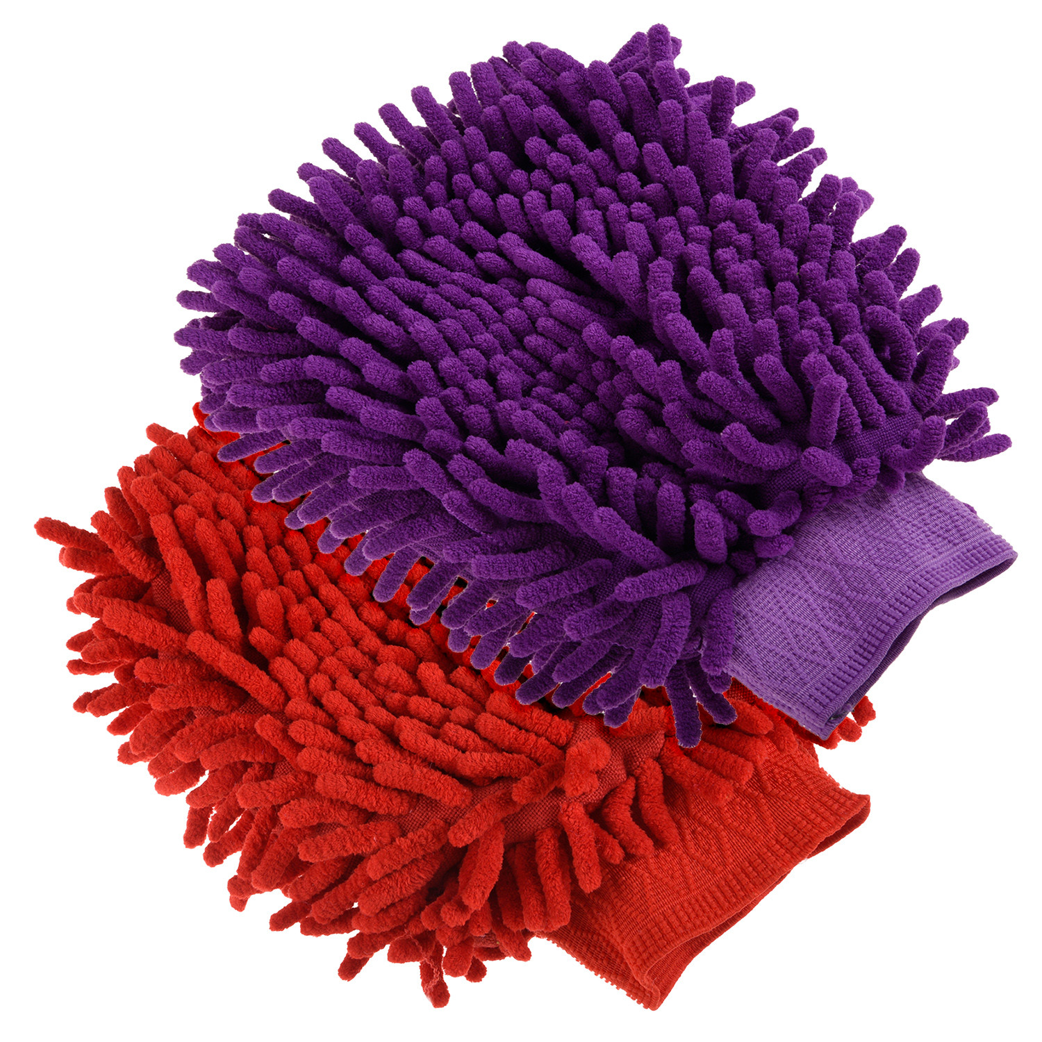 Kuber Industries Chenille Mitts|Microfiber Cleaning Gloves|Inside Waterproof Cloth Gloves|100 Gram Weighted Hand Duster|Chenille Gloves For Car|Glass|Pack of 2 (Purple & Red)