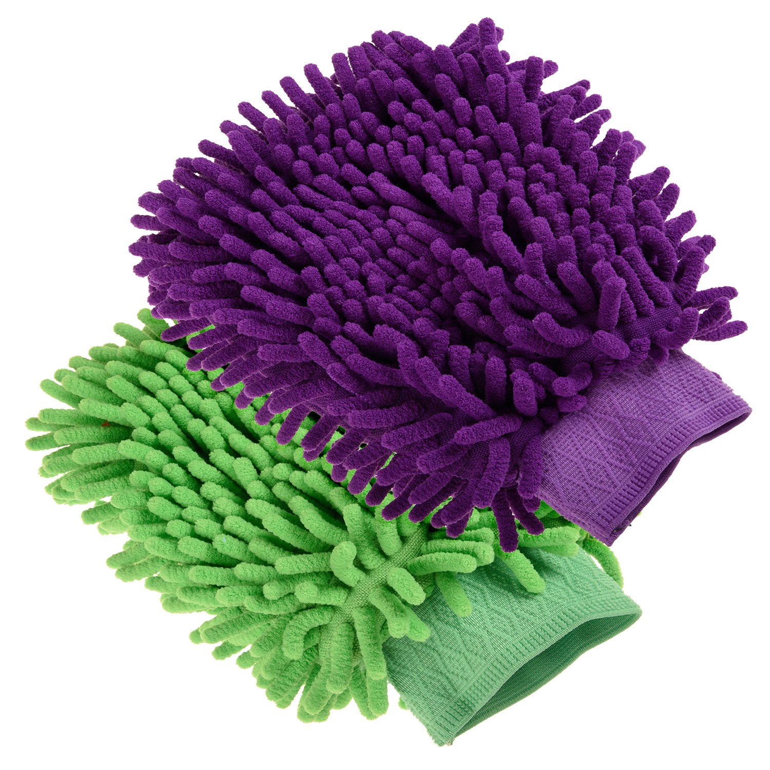 Kuber Industries Chenille Mitts|Microfiber Cleaning Gloves|Inside Waterproof Cloth Gloves|100 Gram Weighted Hand Duster|Chenille Gloves For Car|Glass|Pack of 2 (Purple & Green)