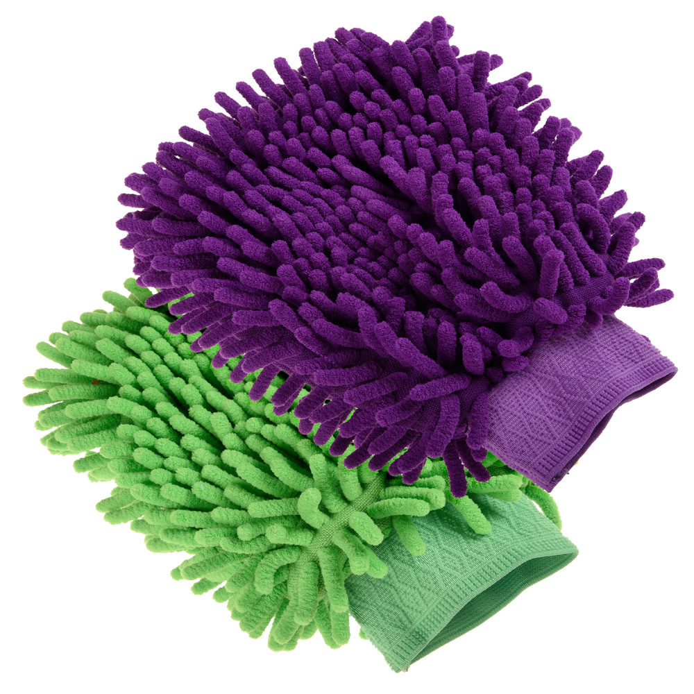 Kuber Industries Chenille Mitts|Microfiber Cleaning Gloves|Inside Waterproof Cloth Gloves|100 Gram Weighted Hand Duster|Chenille Gloves For Car|Glass|Pack of 2 (Purple &amp; Green)