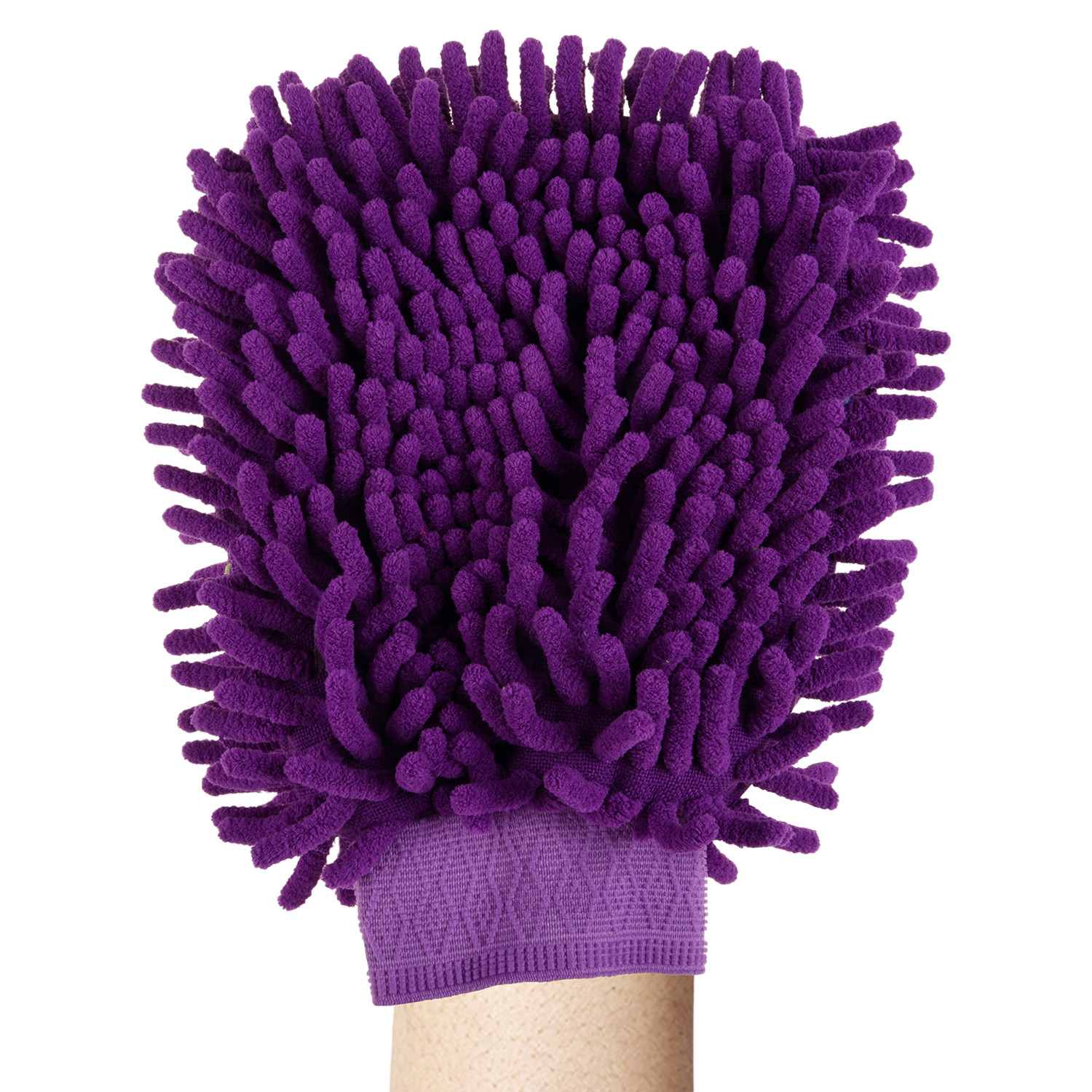 Kuber Industries Chenille Mitts|Microfiber Cleaning Gloves|Inside Waterproof Cloth Gloves|100 Gram Weighted Hand Duster|Chenille Gloves For Car|Glass|Pack of 2 (Purple & Green)