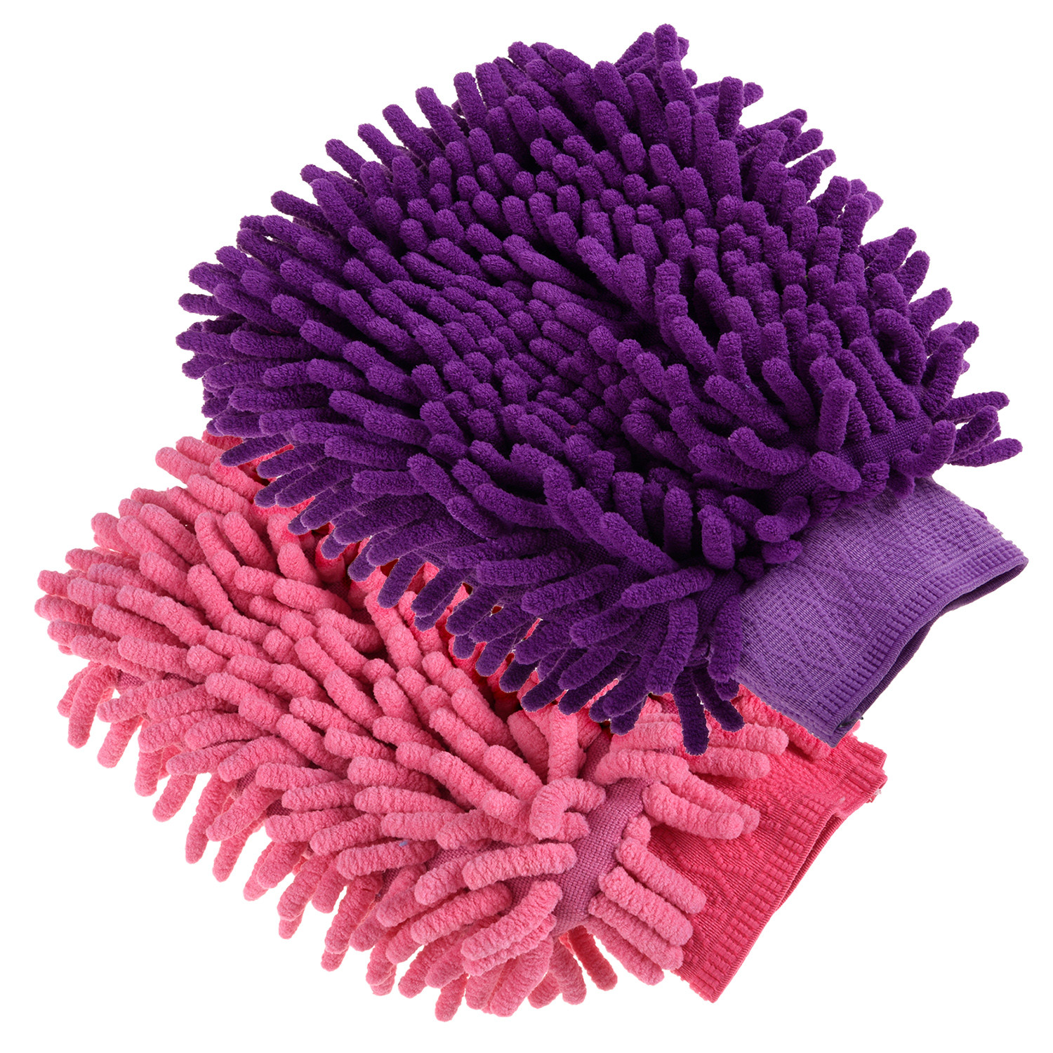 Kuber Industries Chenille Mitts|Microfiber Cleaning Gloves|Inside Waterproof Cloth Gloves|100 Gram Weighted Hand Duster|Chenille Gloves For Car|Glass|Pack of 2 (Purple & Pink)