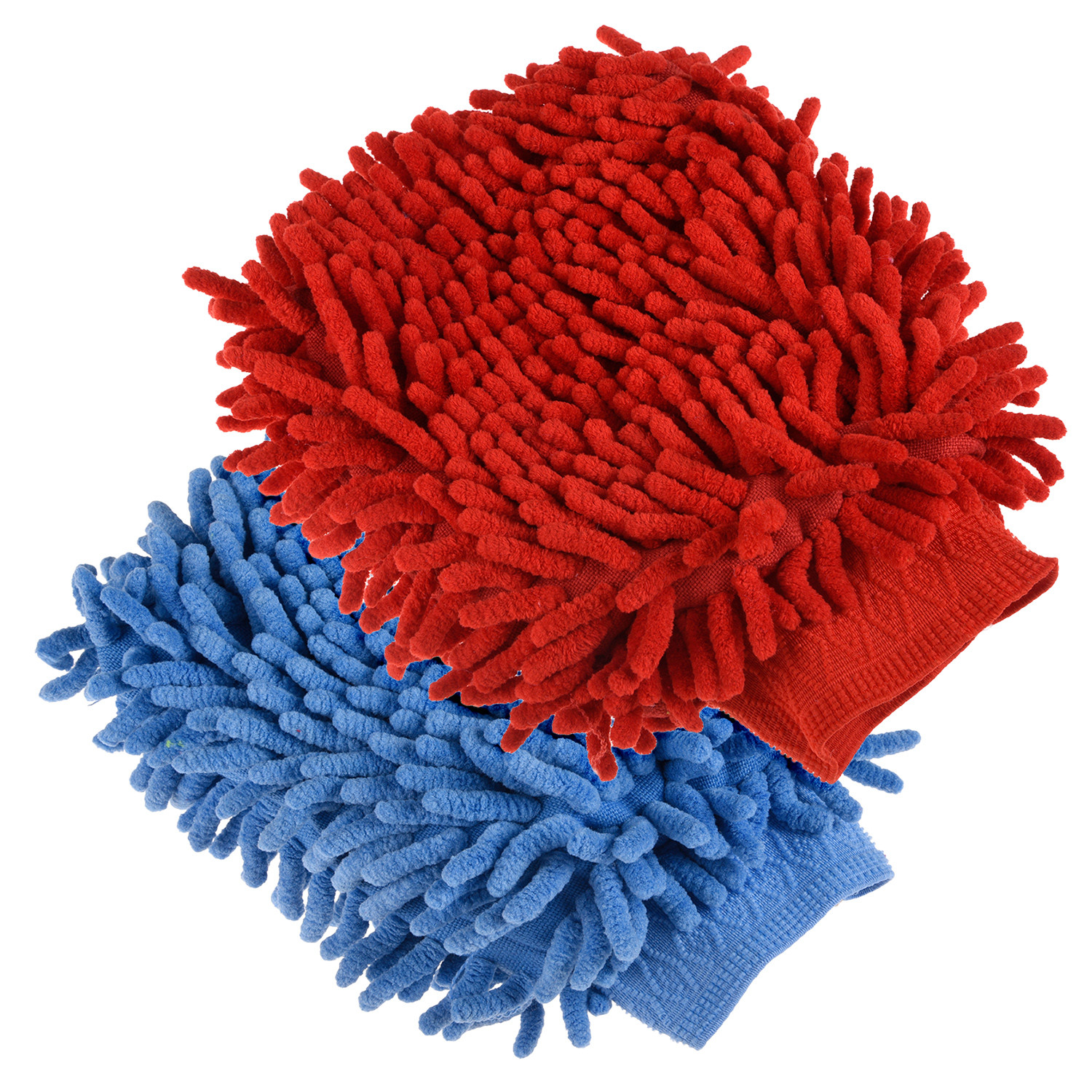 Kuber Industries Chenille Mitts|Microfiber Cleaning Gloves|Inside Waterproof Cloth Gloves|100 Gram Weighted Hand Duster|Chenille Gloves For Car|Glass|Pack of 2 (Red & Blue)