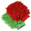 Kuber Industries Chenille Mitts|Microfiber Cleaning Gloves|Inside Waterproof Cloth Gloves|100 Gram Weighted Hand Duster|Chenille Gloves For Car|Glass|Pack of 2 (Red &amp; Green)