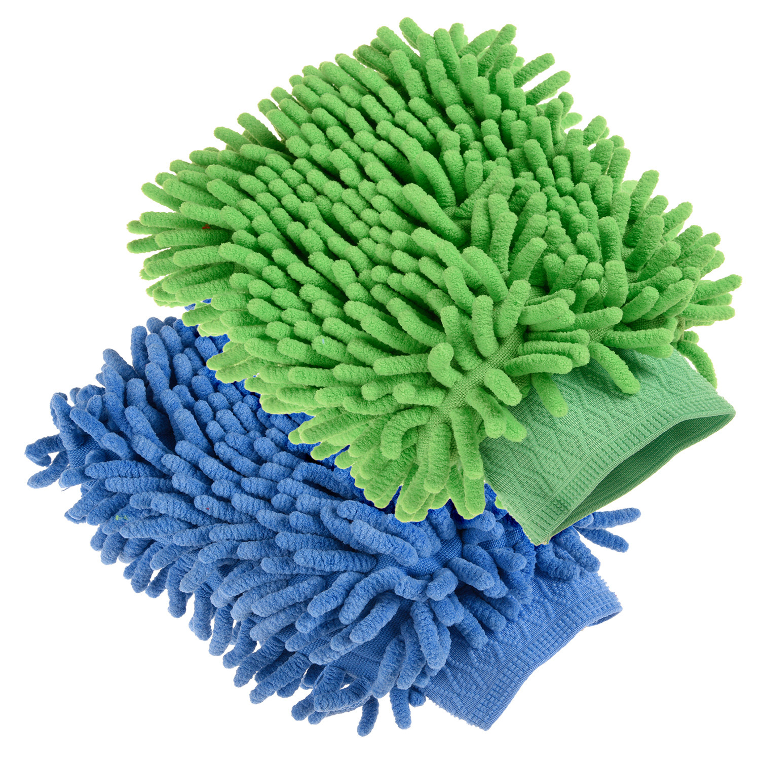 Kuber Industries Chenille Mitts|Microfiber Cleaning Gloves|Inside Waterproof Cloth Gloves|100 Gram Weighted Hand Duster|Chenille Gloves For Car|Glass|Pack of 2 (Green & Blue)