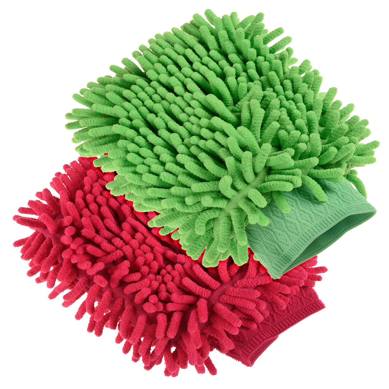 Kuber Industries Chenille Mitts|Microfiber Cleaning Gloves|Inside Waterproof Cloth Gloves|100 Gram Weighted Hand Duster|Chenille Gloves For Car|Glass|Pack of 2 (Green & Dark Pink)