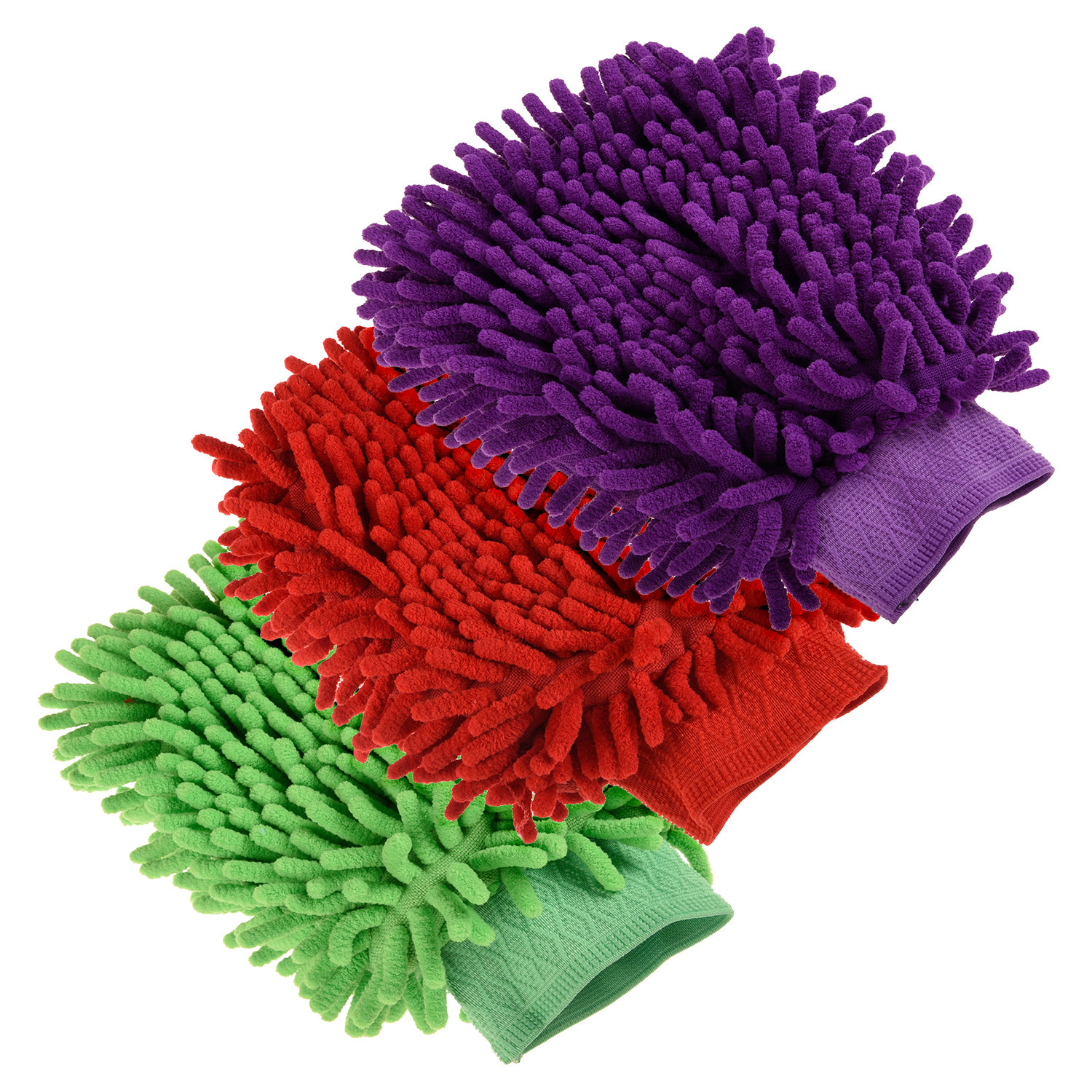 Kuber Industries Chenille Mitts|Microfiber Cleaning Gloves|Inside Waterproof Cloth Gloves|100 Gram Weighted Hand Duster|Chenille Gloves For Car|Glass|Pack of 3 (Multicolor)