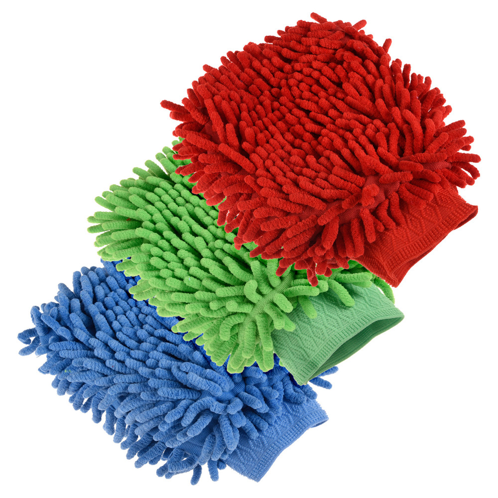 Kuber Industries Chenille Mitts|Microfiber Cleaning Gloves|Inside Waterproof Cloth Gloves|100 Gram Weighted Hand Duster|Chenille Gloves For Car|Glass|Pack of 3 (Multicolor)
