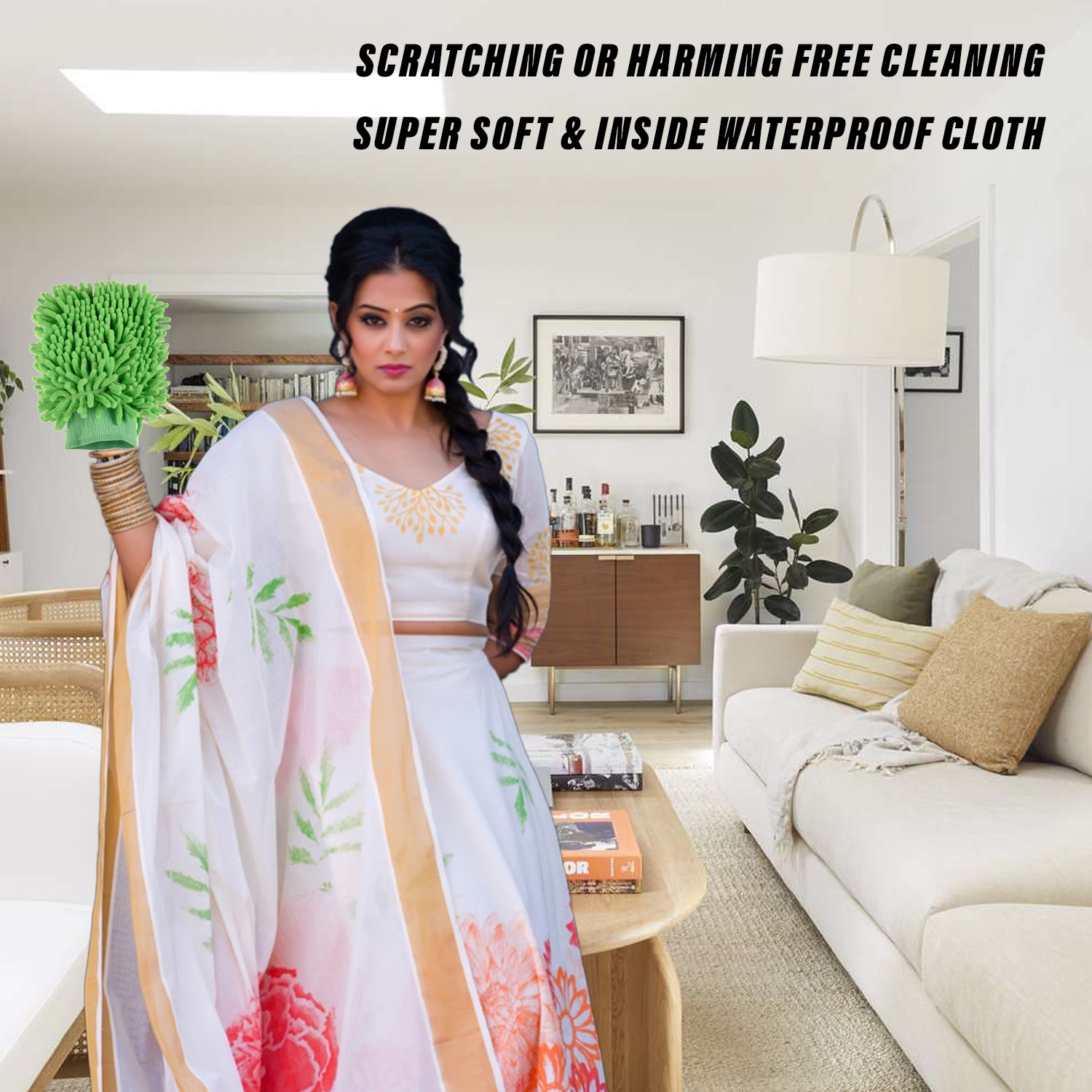 Kuber Industries Chenille Mitts|Microfiber Cleaning Gloves|Inside Waterproof Cloth Gloves|100 Gram Weighted Hand Duster|Chenille Gloves For Car|Glass|Pack of 3 (Multicolor)