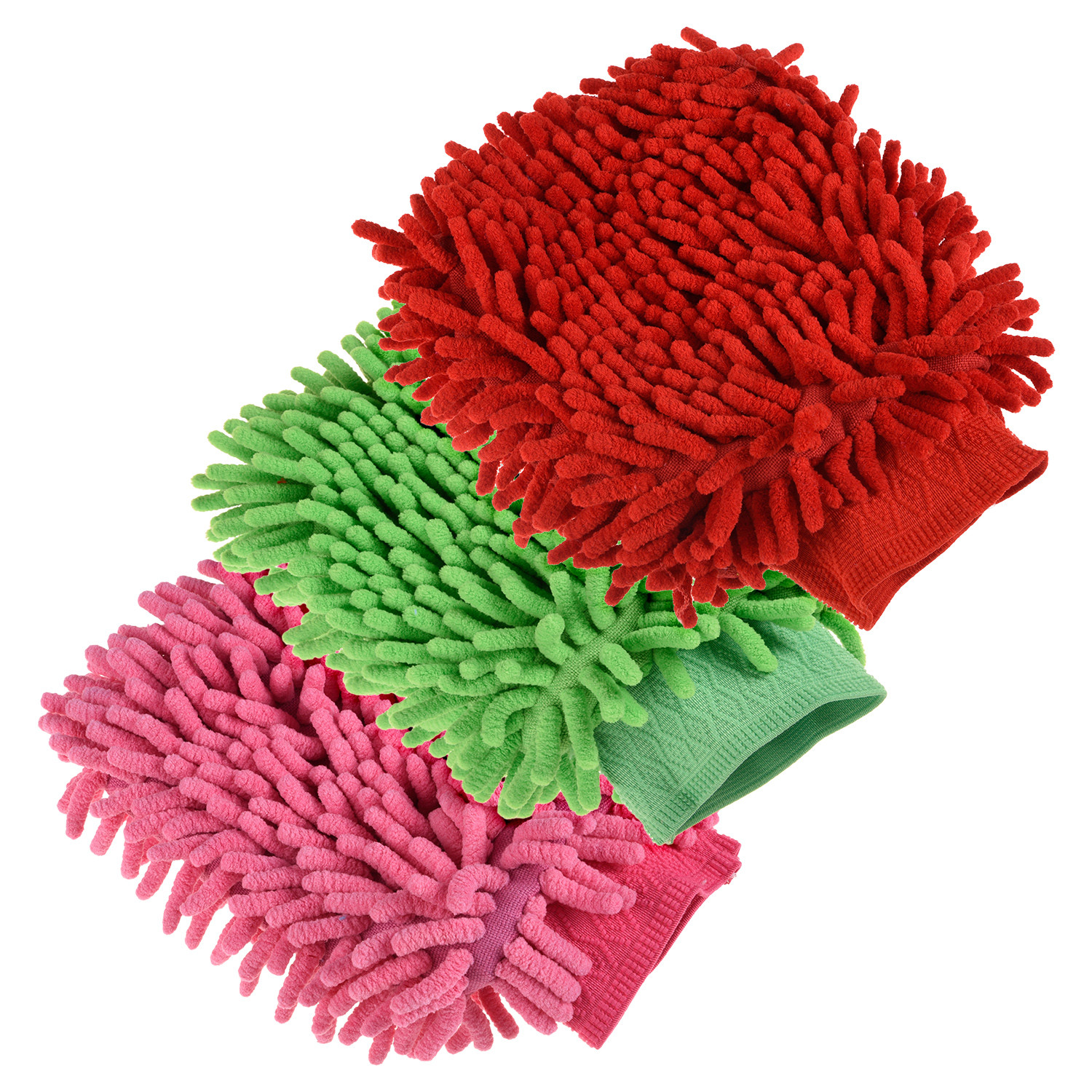 Kuber Industries Chenille Mitts|Microfiber Cleaning Gloves|Inside Waterproof Cloth Gloves|100 Gram Weighted Hand Duster|Chenille Gloves For Car|Glass|Pack of 3 (Multicolor)