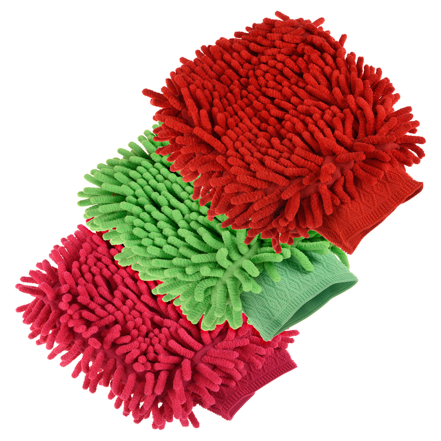 Kuber Industries Chenille Mitts|Microfiber Cleaning Gloves|Inside Waterproof Cloth Gloves|100 Gram Weighted Hand Duster|Chenille Gloves For Car|Glass|Pack of 3 (Multicolor)