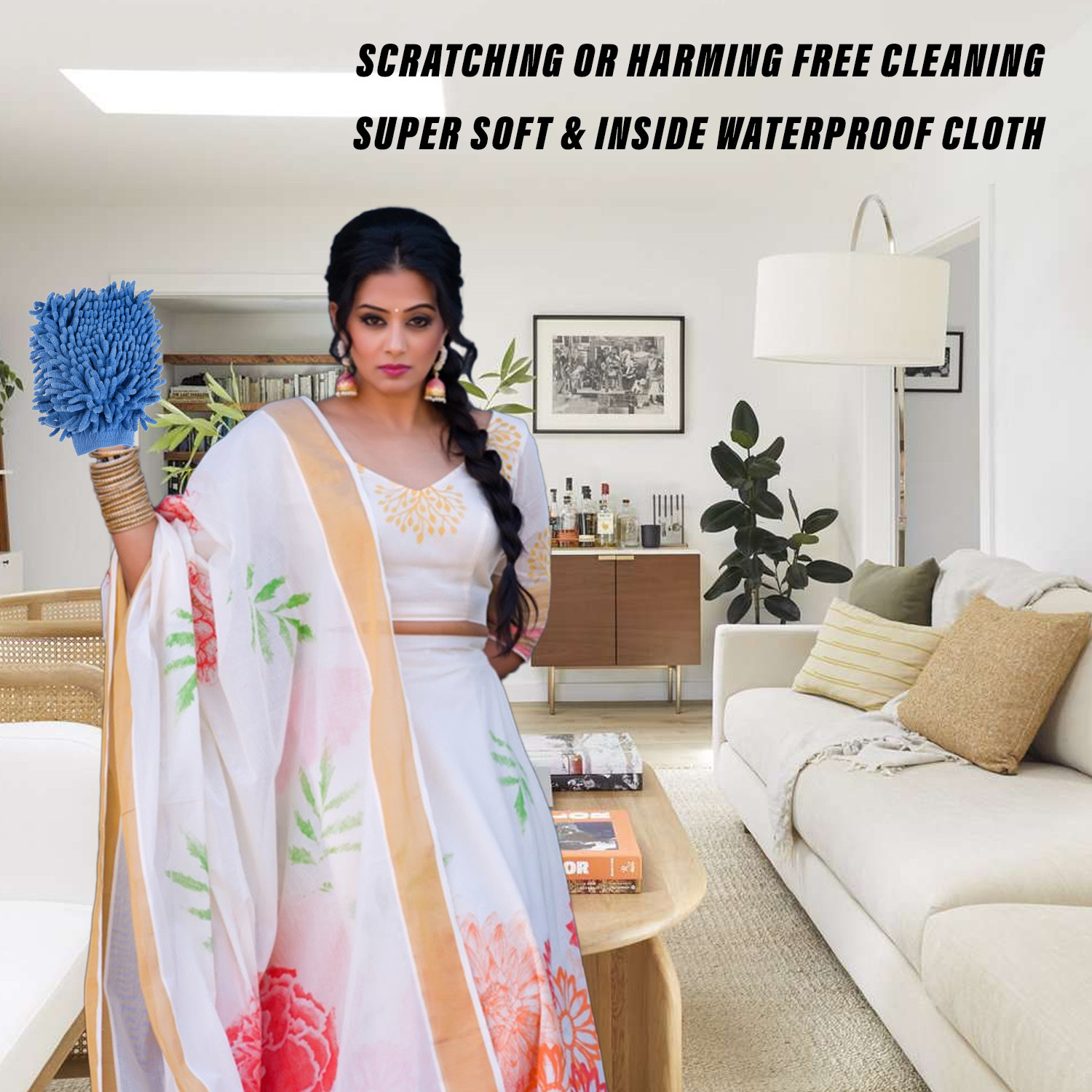 Kuber Industries Chenille Mitts|Microfiber Cleaning Gloves|Inside Waterproof Cloth Gloves|100 Gram Weighted Hand Duster|Chenille Gloves For Car|Glass|Pack of 3 (Multicolor)