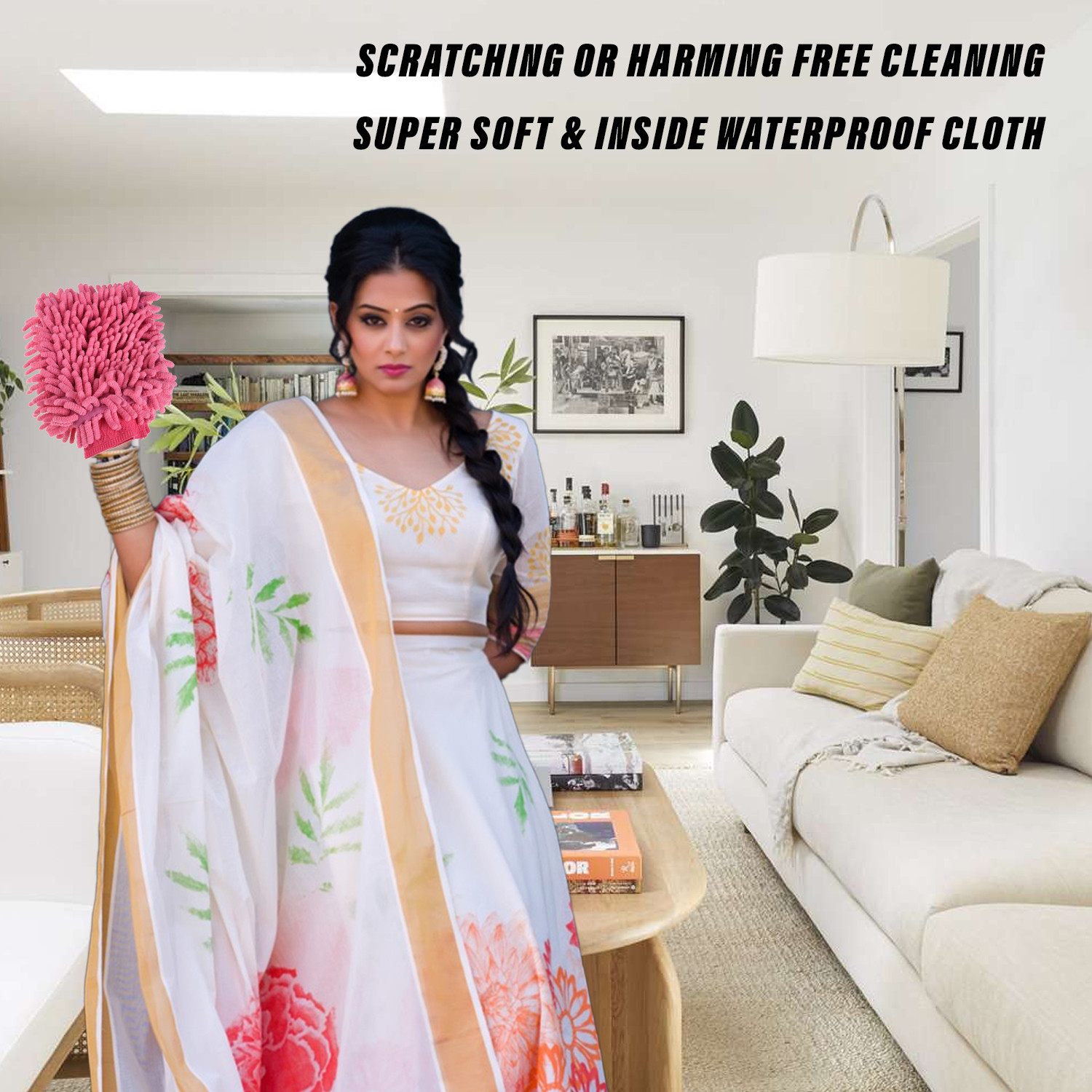 Kuber Industries Chenille Mitts|Microfiber Cleaning Gloves|Inside Waterproof Cloth Gloves|100 Gram Weighted Hand Duster|Chenille Gloves For Car|Glass|Pack of 5 (Multicolor)
