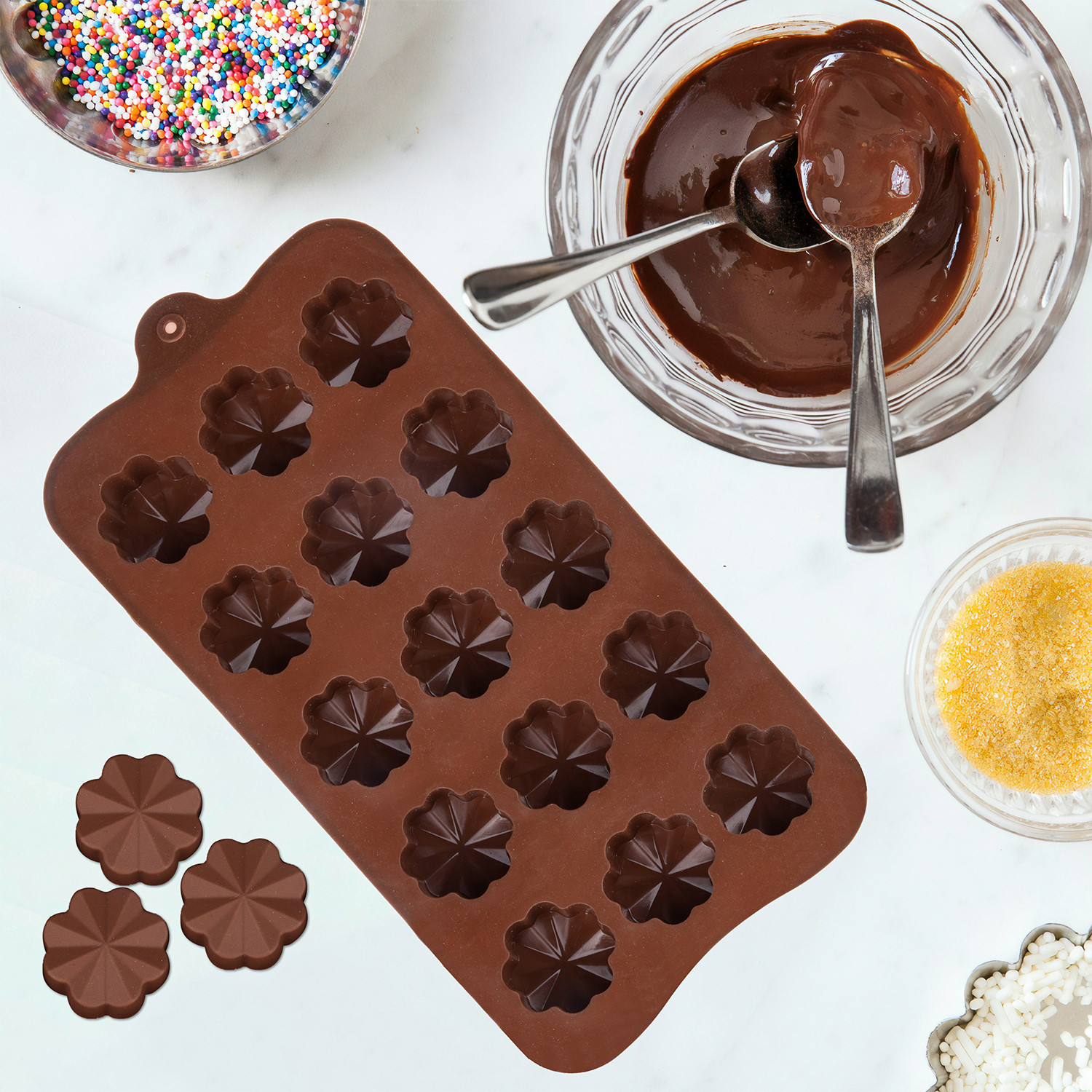 Kuber Industries Chocolate Mould | Silicone Cookies Mould Cake | Chocolate Cookies Tray | Flower Chocolate Mould Tray | Non-Stick Cookies Moulds | Candy Mold Tray | Brown