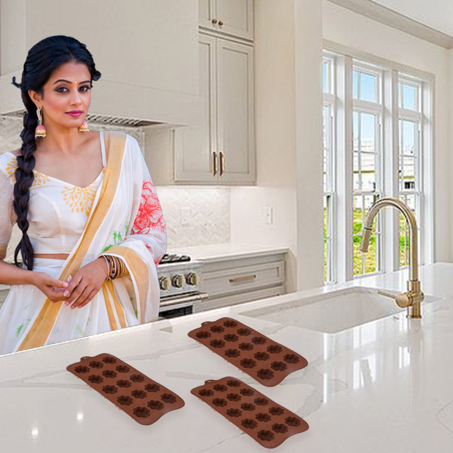 Kuber Industries Chocolate Mould | Silicone Cookies Mould Cake | Chocolate Cookies Tray | Flower Chocolate Mould Tray | Non-Stick Cookies Moulds | Candy Mold Tray | Brown