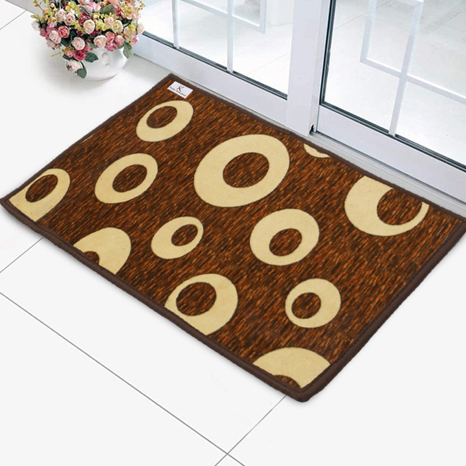 Kuber Industries Circle print Design Durable Microfiber Door Mat, Heavy Duty Doormat, Indoor Outdoor, Easy Clean, Waterproof, Low-Profile Mats for Entry, Patio, Garage (Brown)-33_S_KUBQMART11462