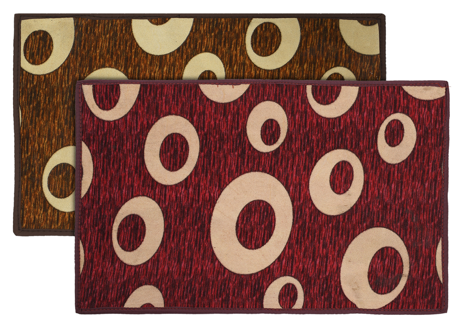 Kuber Industries Circle print Design Durable Microfiber Door Mat, Heavy Duty Doormat, Indoor Outdoor, Easy Clean, Waterproof, Low-Profile Mats for Entry, Patio, Garage (Set Of 2,Maroon & Brown)-33_S_KUBQMART11468