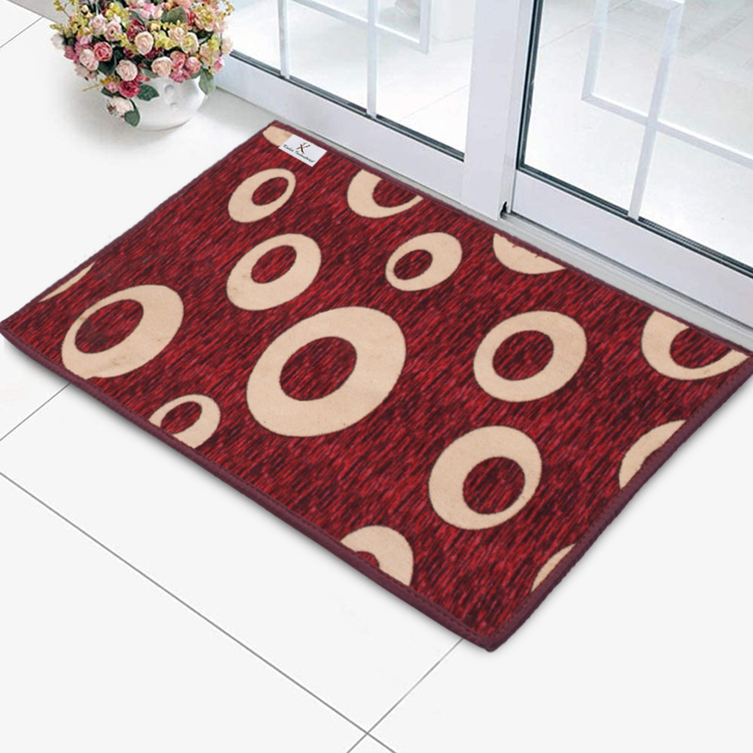 Kuber Industries Circle print Design Durable Microfiber Door Mat, Heavy Duty Doormat, Indoor Outdoor, Easy Clean, Waterproof, Low-Profile Mats for Entry, Patio, Garage (Set Of 2,Maroon & Brown)-33_S_KUBQMART11468