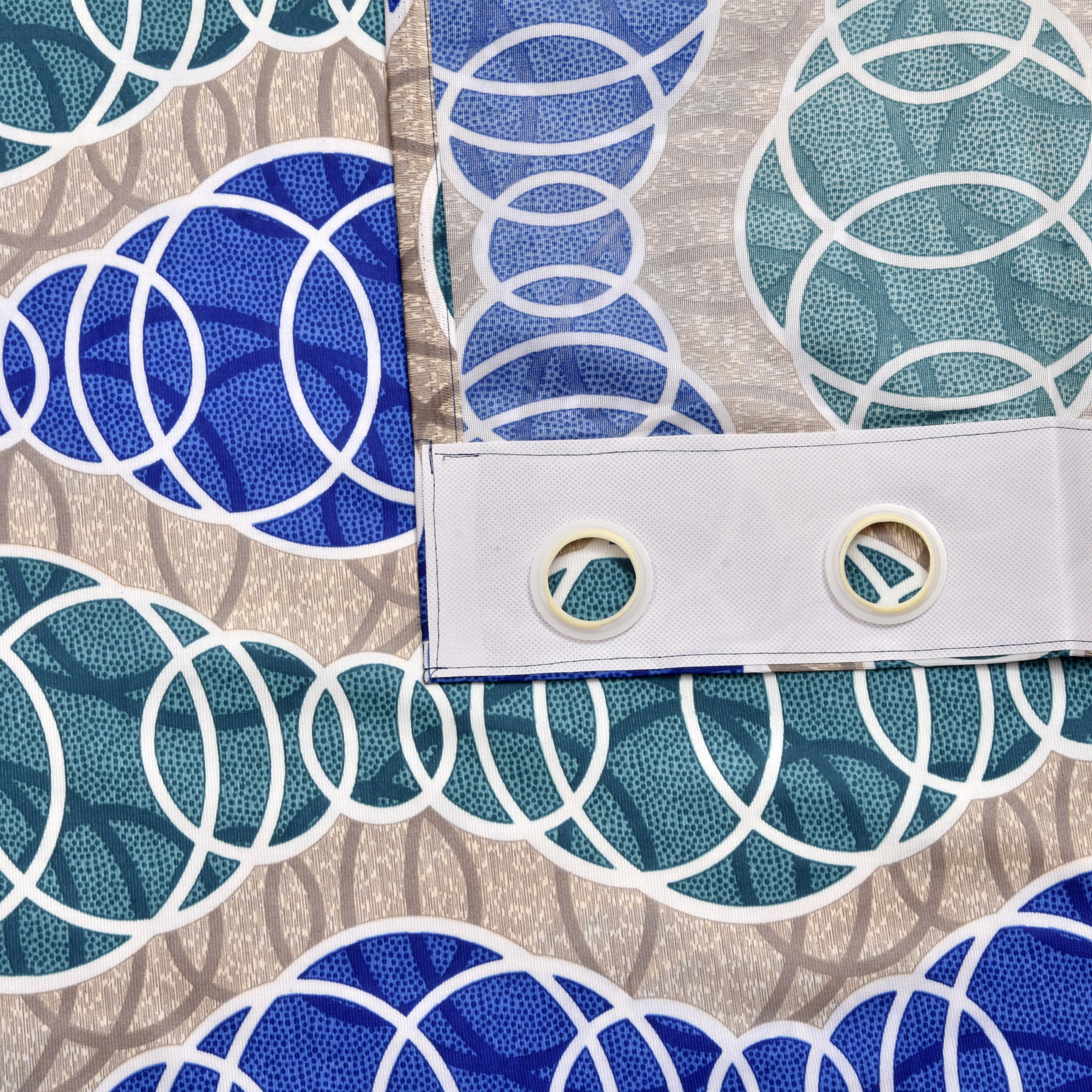 Kuber Industries Circle Print Room Darkening Door Curtain, 7 Feet (Cream & Blue)