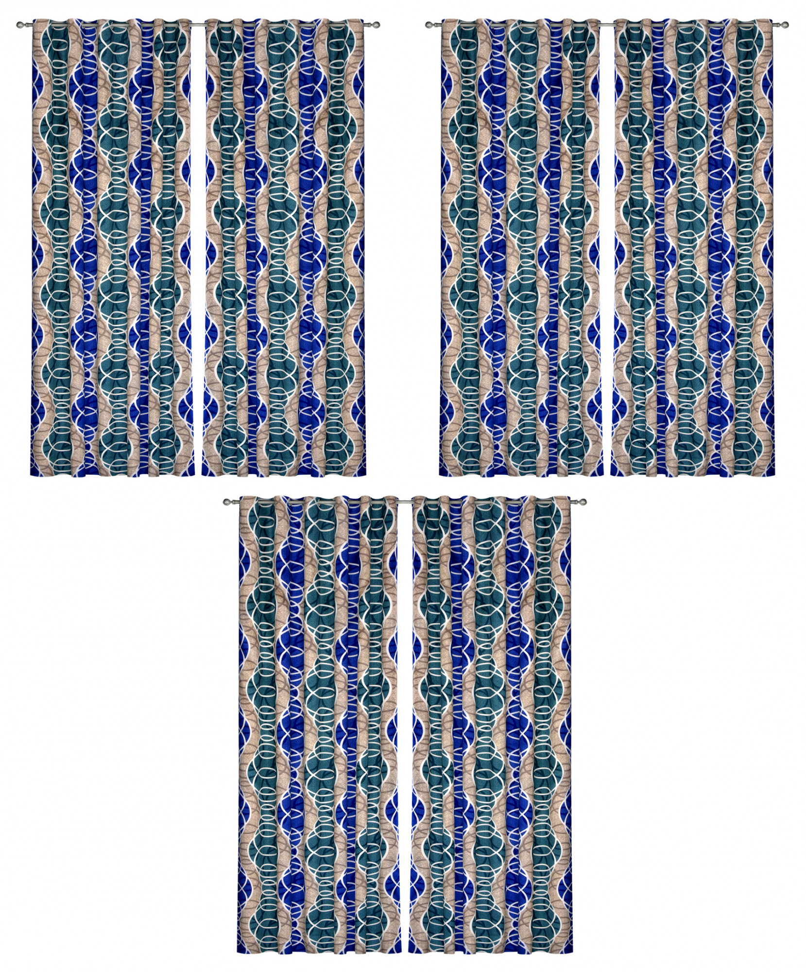 Kuber Industries Circle Print Room Darkening Door Curtain, 7 Feet (Cream & Blue)