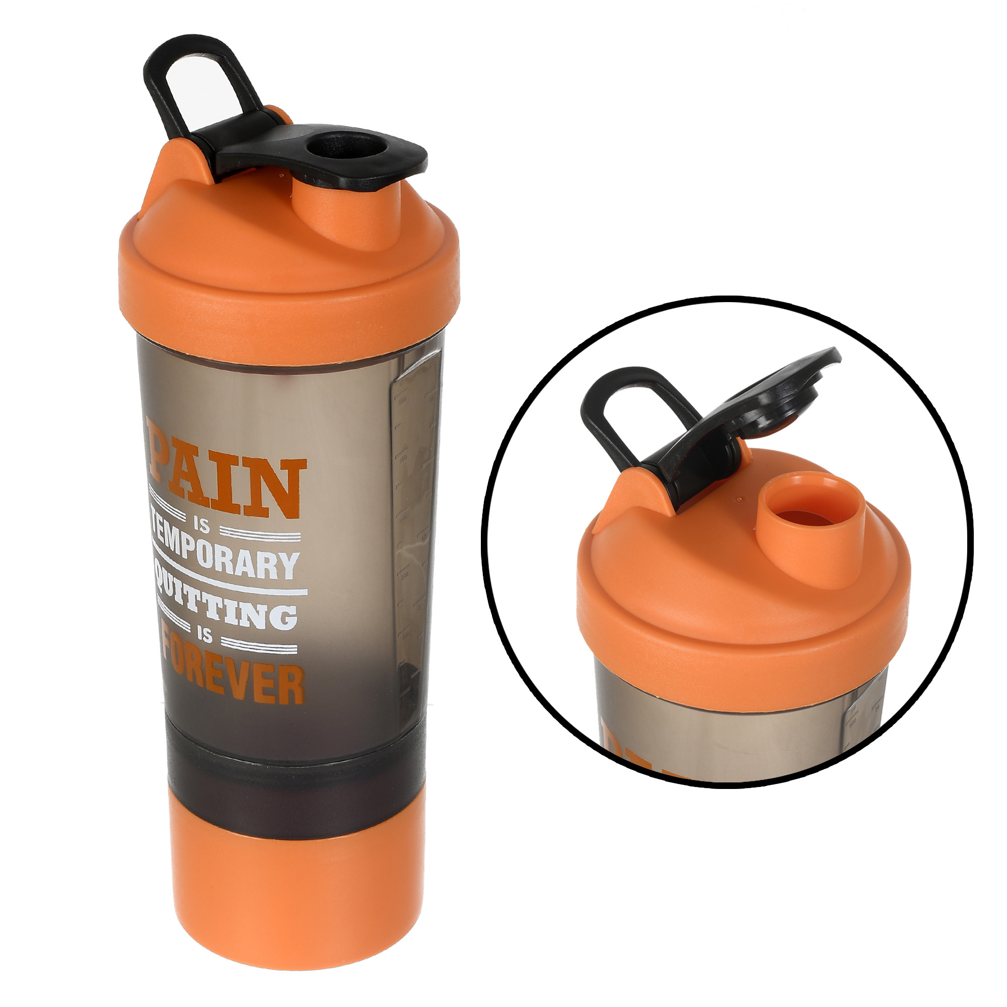 Kuber Industries Classic Shaker Bottle Perfect for Protein Shakes and Pre Workout with Pill Organizer and Storage for Protein Powder (Orange)