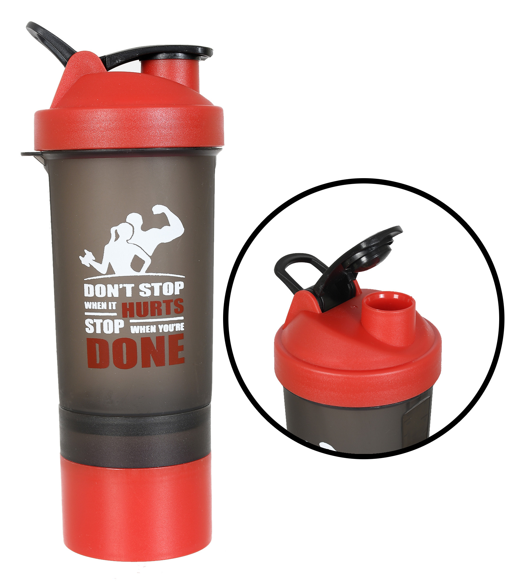 Kuber Industries Classic Shaker Bottle Perfect for Protein Shakes and Pre Workout with Pill Organizer and Storage for Protein Powder (Red)
