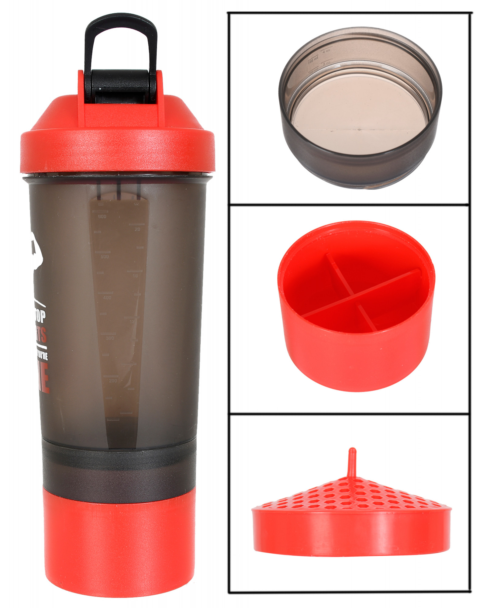 Kuber Industries Classic Shaker Bottle Perfect for Protein Shakes and Pre Workout with Pill Organizer and Storage for Protein Powder (Red)