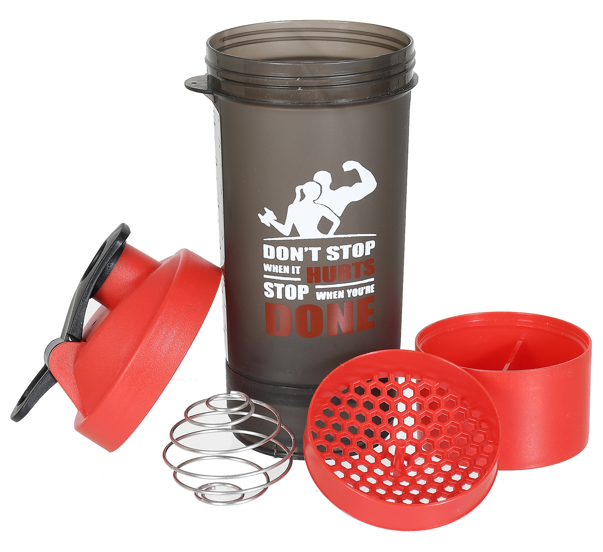 Kuber Industries Classic Shaker Bottle Perfect for Protein Shakes and Pre Workout with Pill Organizer and Storage for Protein Powder (Red)