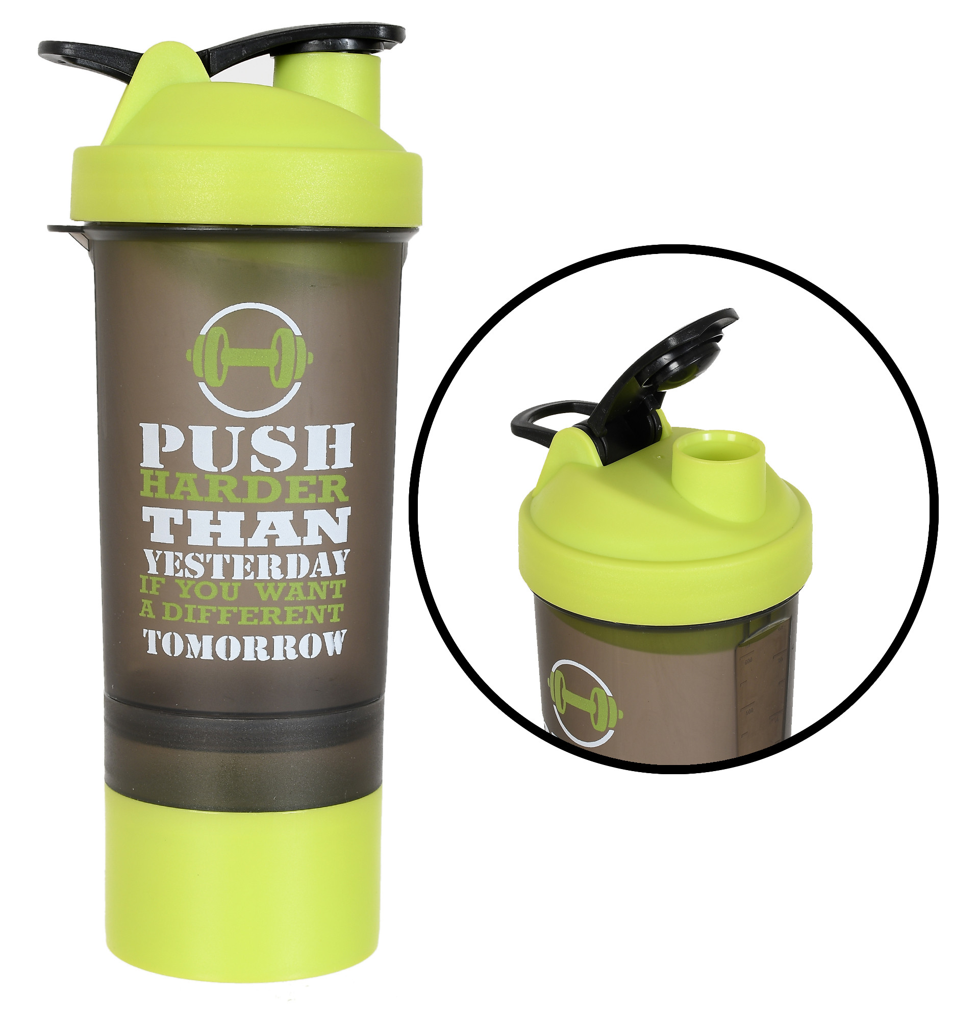 Kuber Industries Classic Shaker Bottle Perfect for Protein Shakes and Pre Workout with Pill Organizer and Storage for Protein Powder (Green)